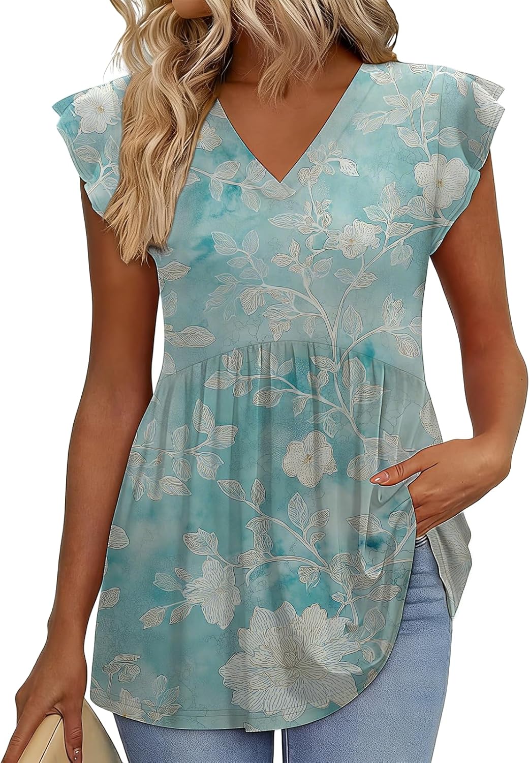 Womens Summer Tops Ruffle Sleeve Shirts Outfits Loose Fit Blouses for Women