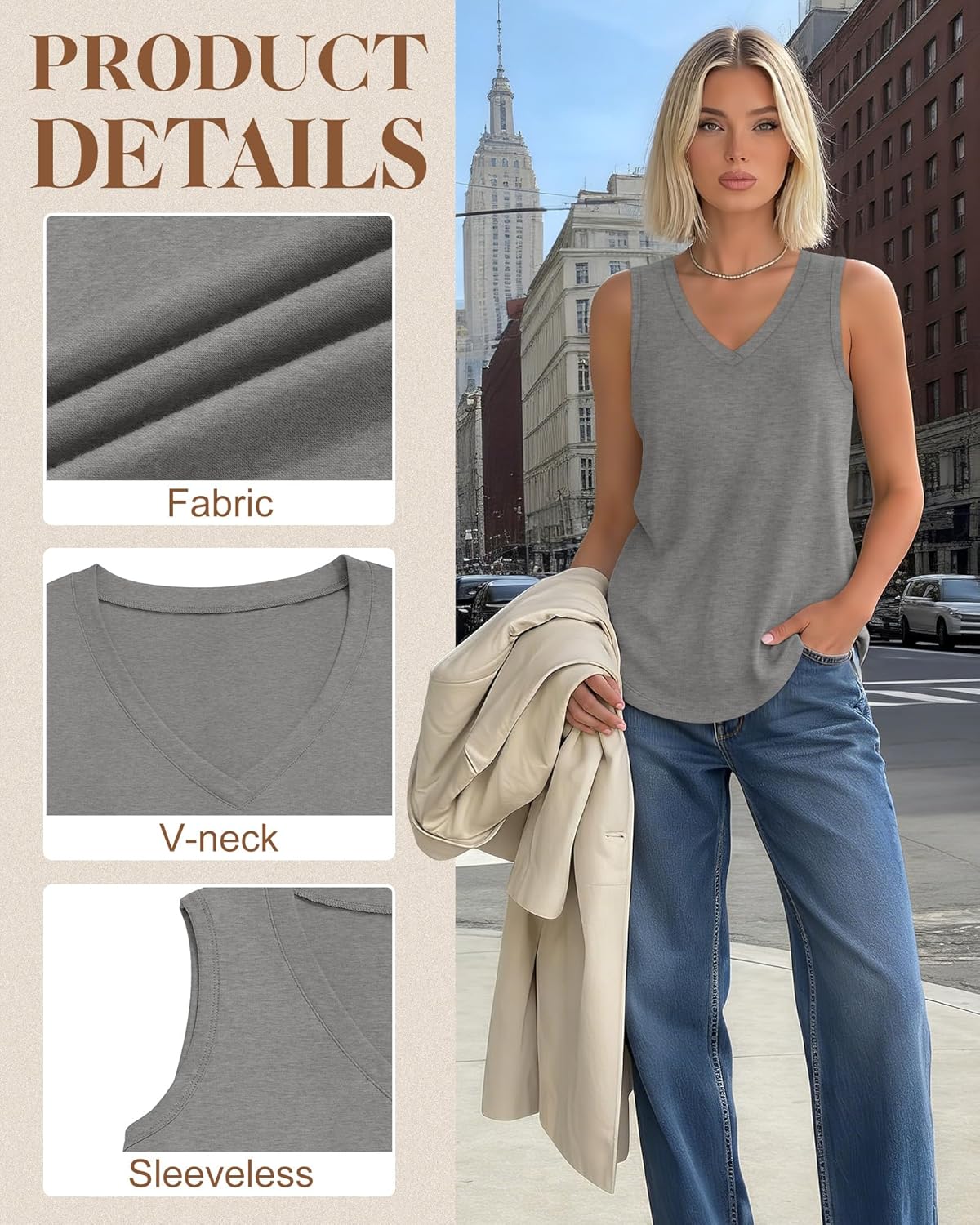 Huukeay 3 Pack Women's Tank Tops V Neck Loose Fit Casual Sleeveless Shirts Summer Flowy Trendy Basic Tee 2026 Fashion - Image 4