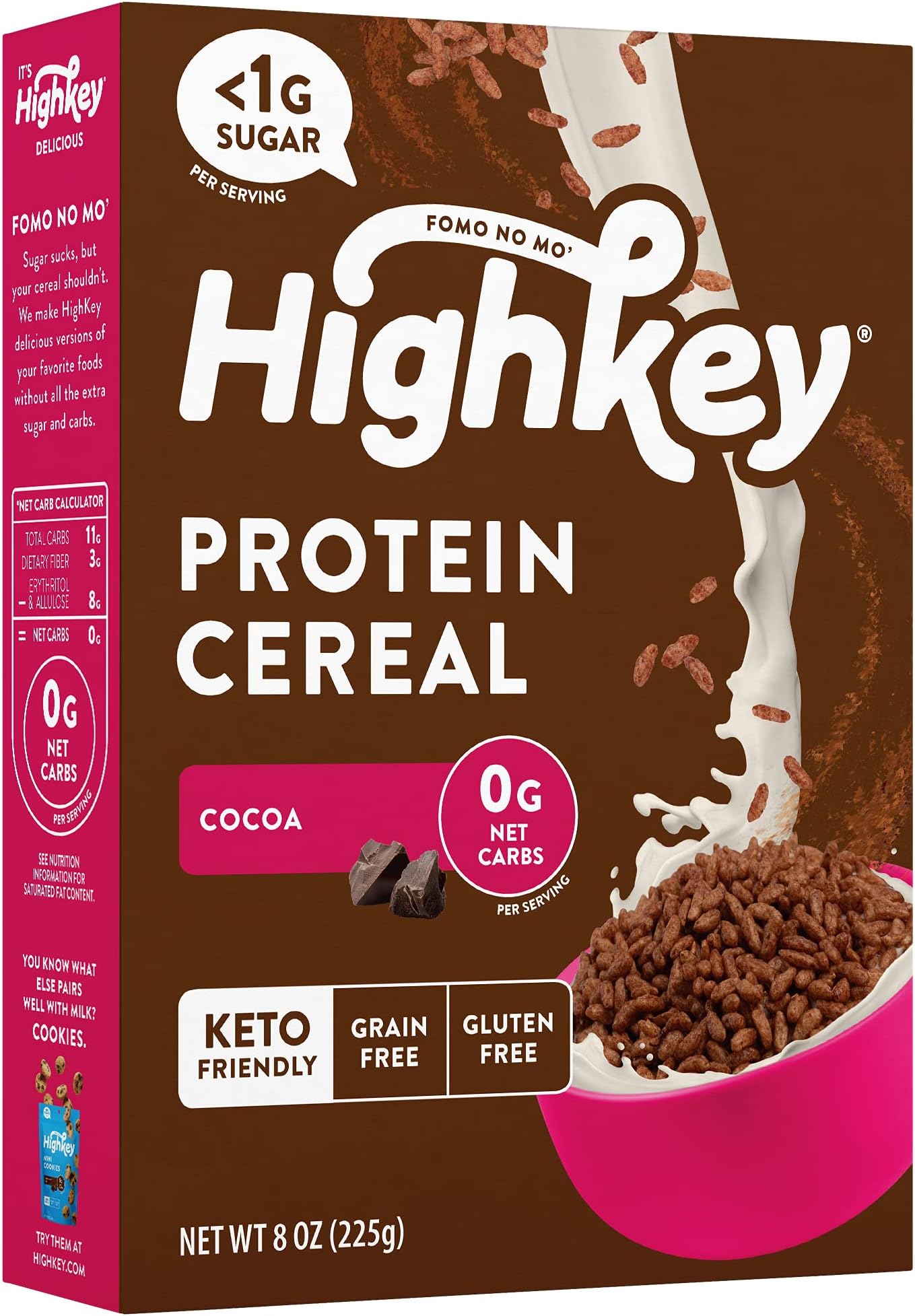 HighKey Low Carb Keto Cereal - Protein Snacks for Breakfast, Zero Sugar, Grain Carbs & Gluten Free Chocolate Cereals Healthy Snack Foods for Paleo Diabetic Ketogenic Diet Friendly Food Cocoa