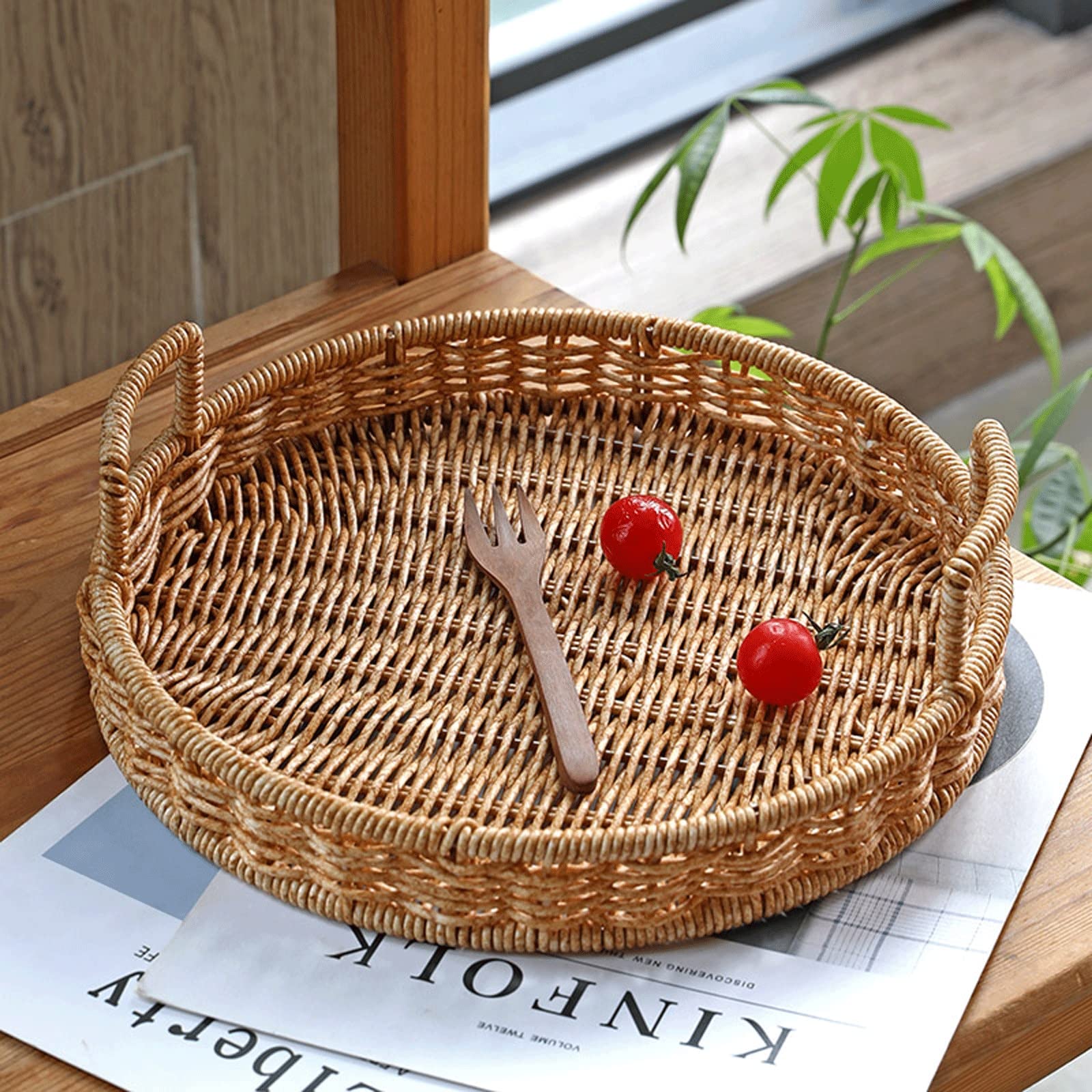 Foodservice Vassoio Vassoio for Serving Vassoio Vassoio Multifunzione Rotondo con Manico Colazione Vassoio di Frutta casa Decorazione Creativa per Feste, Tavolo, Cucina (Size : A)