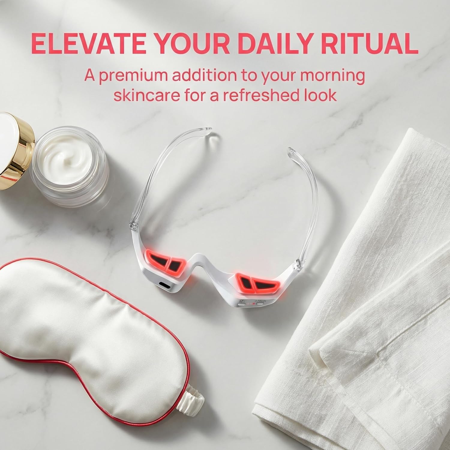 Under Eye Red Light Beauty Glasses, 650nm LED Eye Mask with Gentle Microcurrent Massage, Lightweight Eye Care Device for Reducing the Appearance of Puffiness, Dark Circles & Fine Lines