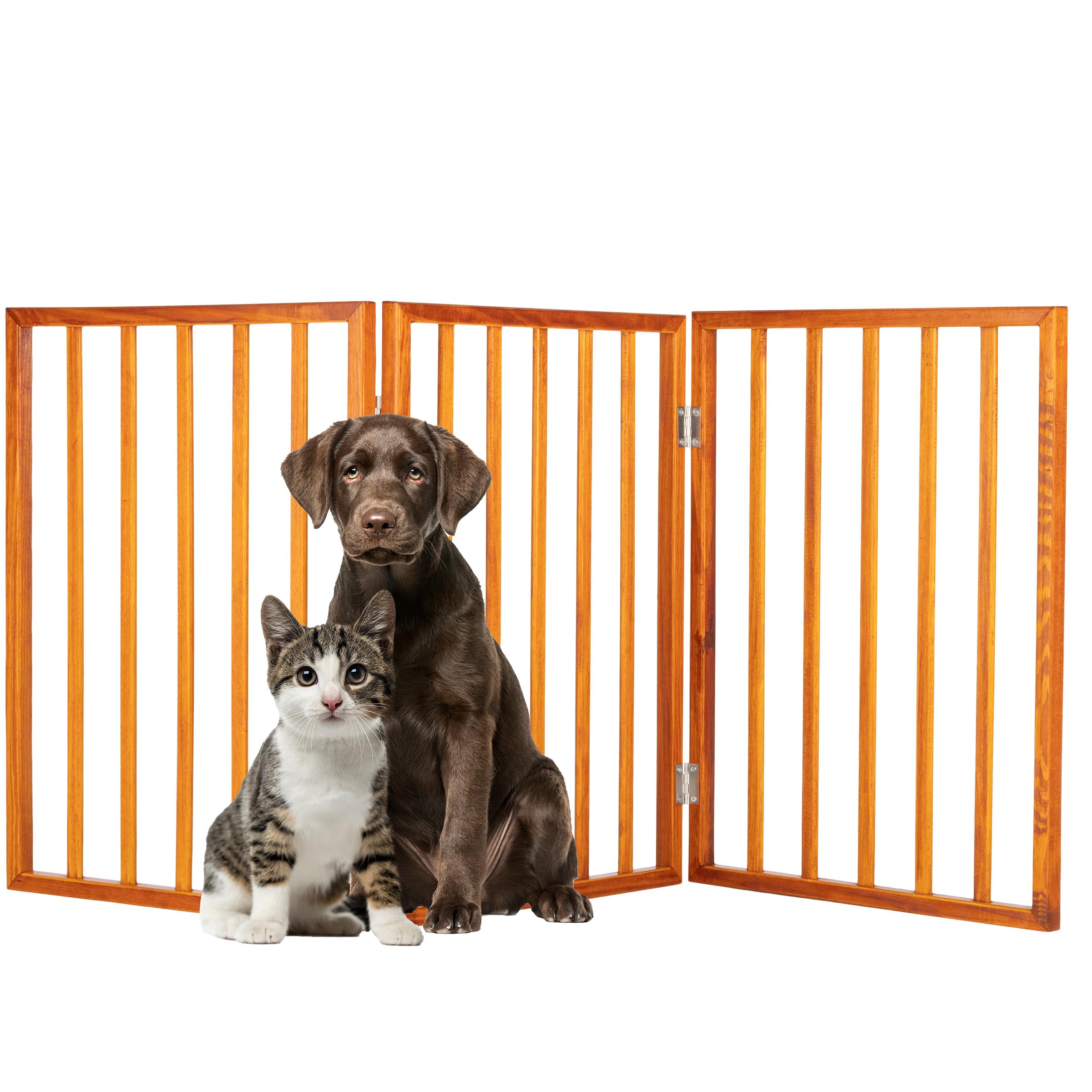 Petmaker Pet Gate - 3-Panel Indoor Foldable Dog Fence for Stairs or Doorways - 54x24-Inch Retractable Wood Freestanding Dog Gates (Mahogany)