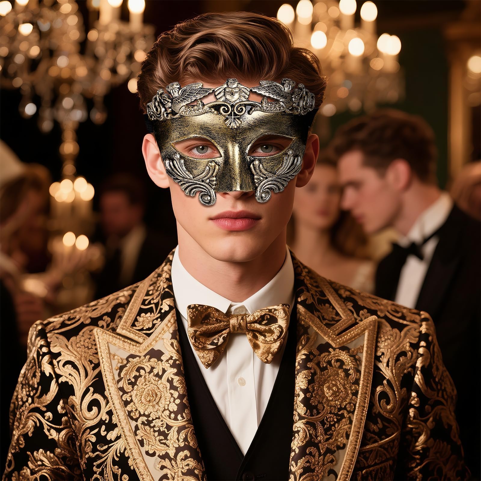 AMWYODK Men's masquerade gold masks Venice masks are used for Halloween masks carnival masks, and Easter parties (Gold) - Image 4