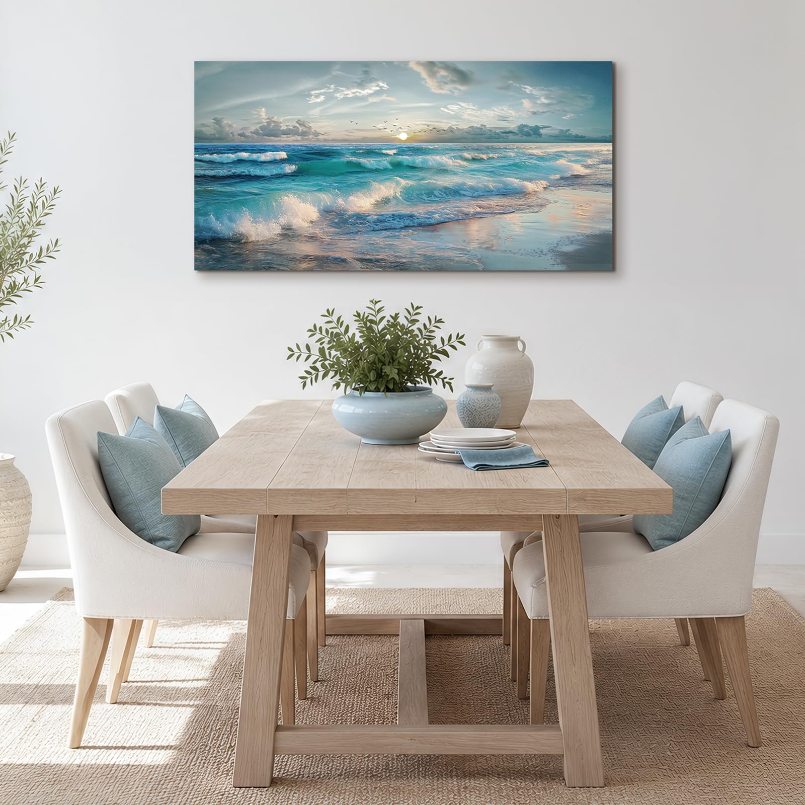 JHHUAMO Cuadros Decorativos Natural Playa para Salon Dormitorio 59x119 cm | Paisaje Costero, Artesanía Exquisita, Impresión Alta Definición, Fácil de Colgar, Apto Múltiples Espacios