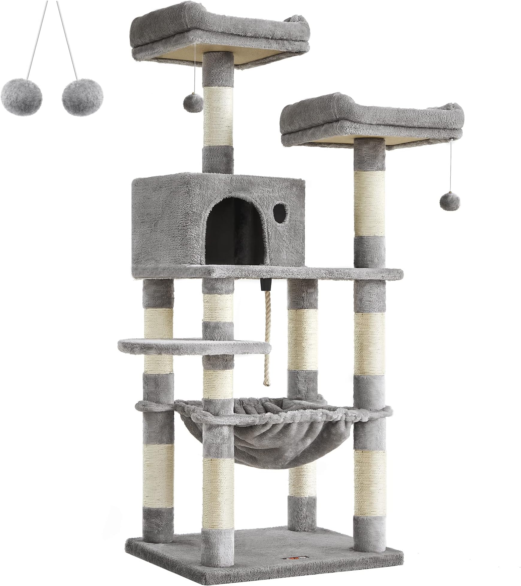 Cat Tree, Stable Cat Tower, 2 Plush Perches, 143cm, Light Grey PCT15W