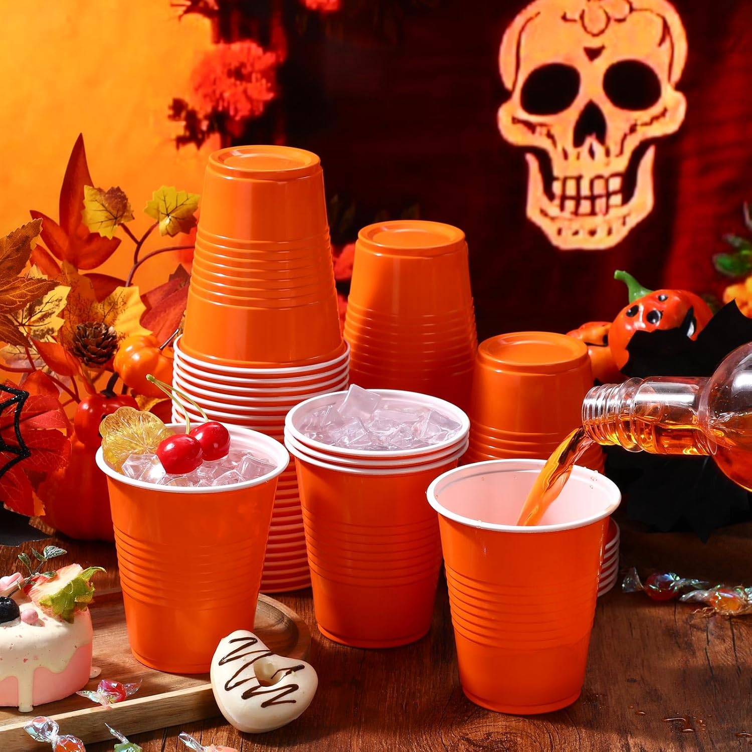 Pickmesh 50 Pack 12 oz Plastic Cups Valentine Disposable Cup Bulk for Valentine's Day Wedding Birthday Baby Shower New Year's Day Halloween and Festive Celebration Party Supplies(Orange) - Image 4