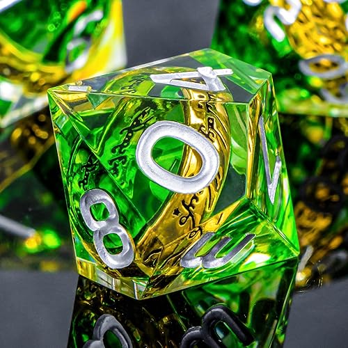 Miniatura 5 de OUKELANWO Magic Lord Rings - Juego de dados DND con caja, 7 piezas de dados LOTR D&D de resina para juegos de rol, Dungeons Dragons D y D, dados de
