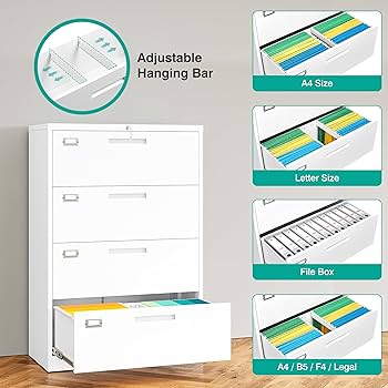 Amazon.com : 4 Drawer Lateral File Cabinet with Lock,White