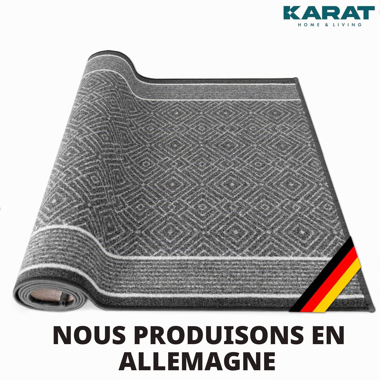 Tapis de couloir Olymp - Argenté, moderne à losanges - 80 x 400 cm - Pour cuisine, couloir et salon