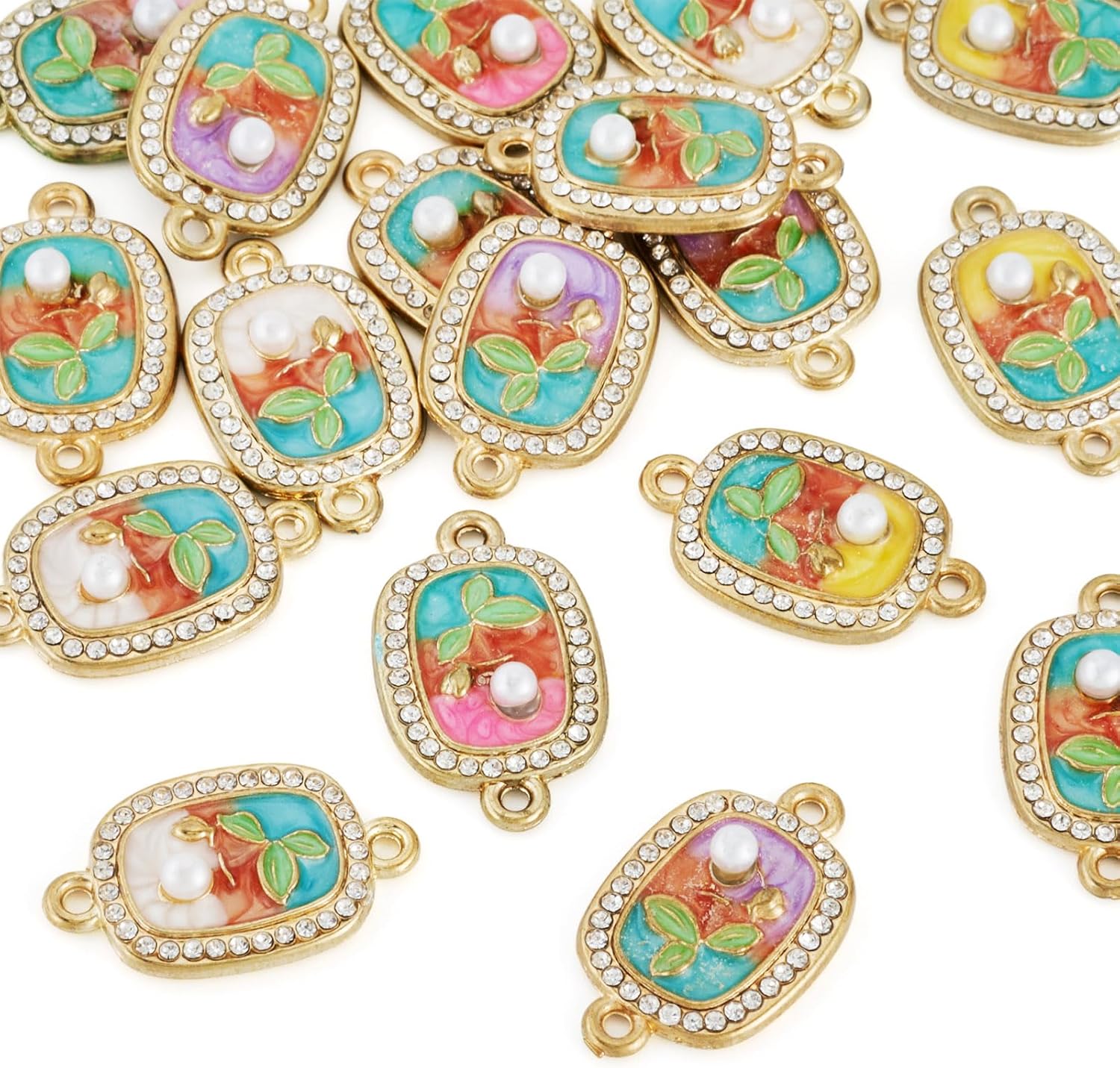 Craftdady Enamel Connector Charms Oil Painting Charm Rectangle Links for DIY Crafts Necklace Bracelets Jewelry Making