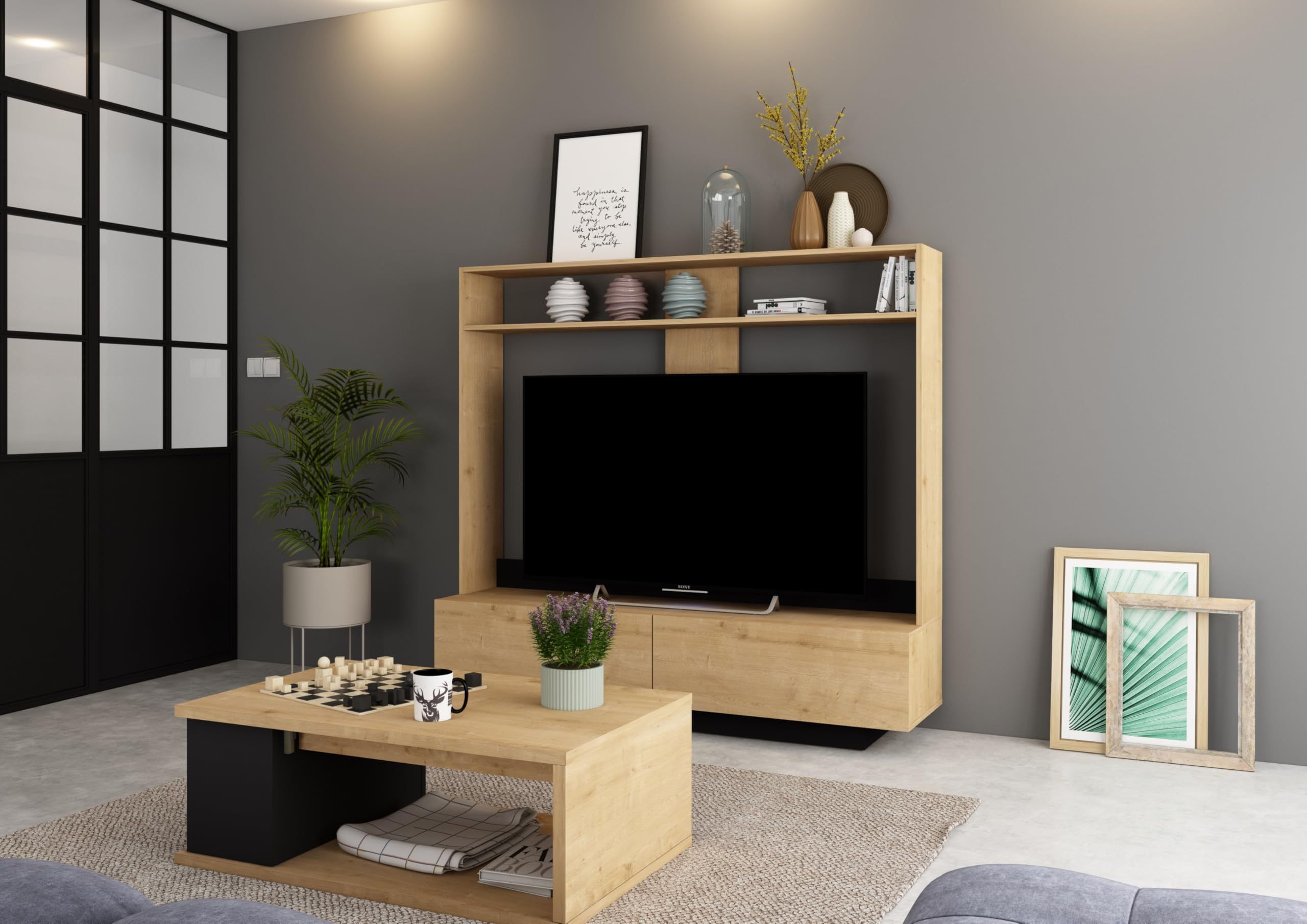 Mobelcenter, Mesa de Centro Elevable Ottawa, Estilo Industrial, Color Roble Hamilton y Negro, Medidas: Medidas Mesa Cerrada: Ancho: 90 cm x Fondo: 50 cm x Alto: 35 cm (1635)