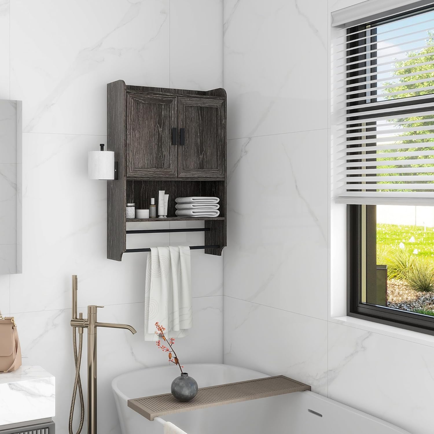 Bathroom Wall Medicine Cabinet over the Toilet Storage Cabinet Wall Mounted with Doors,Adjustable Shelf,Towel Bar and Paper Holder,Medicine Cabinet for Bathroom Rustic Grey Large 22''LX7.5‘’WX32.5‘’H