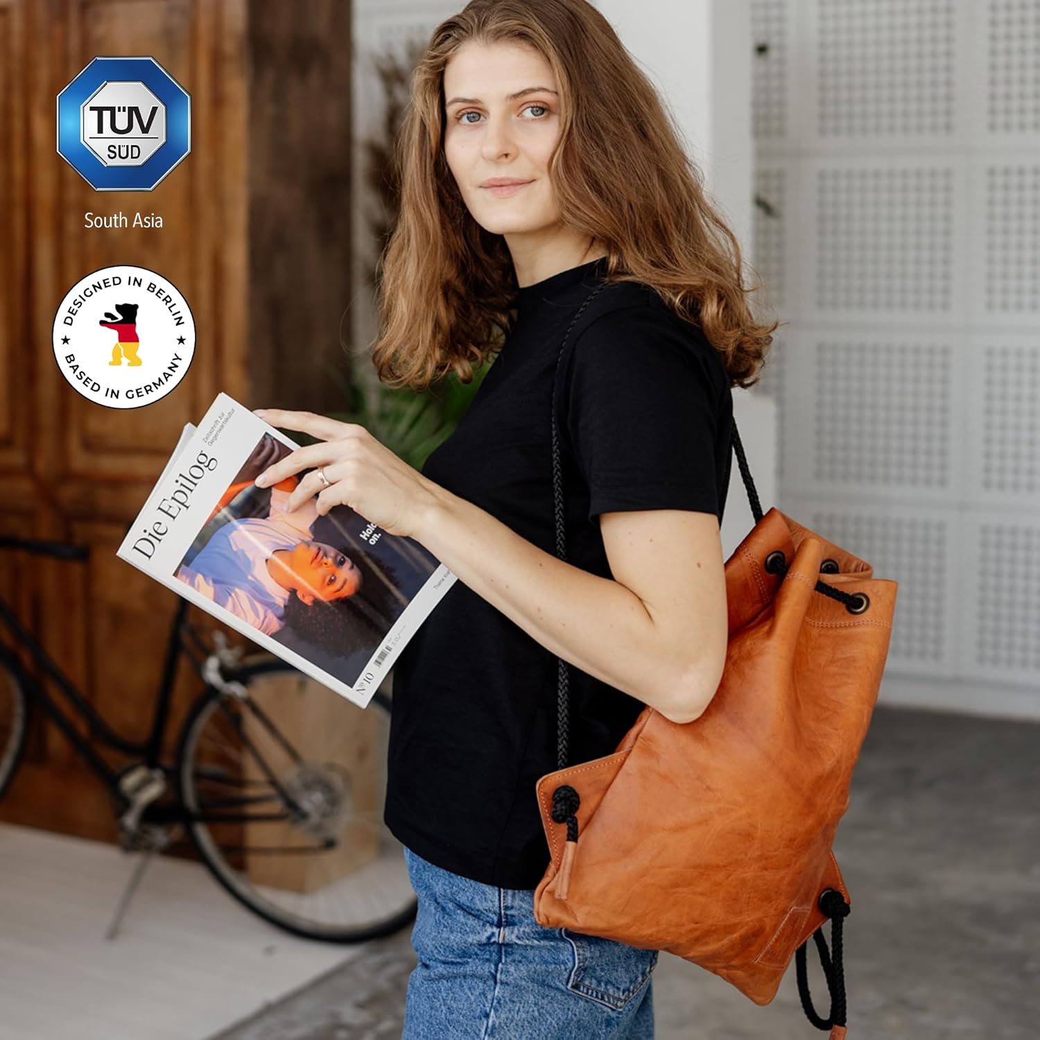 BERLINER BAGS Vintage Genuine Leather Gym Bag, Drawstring Backpack, Gym Backpack Men and Women