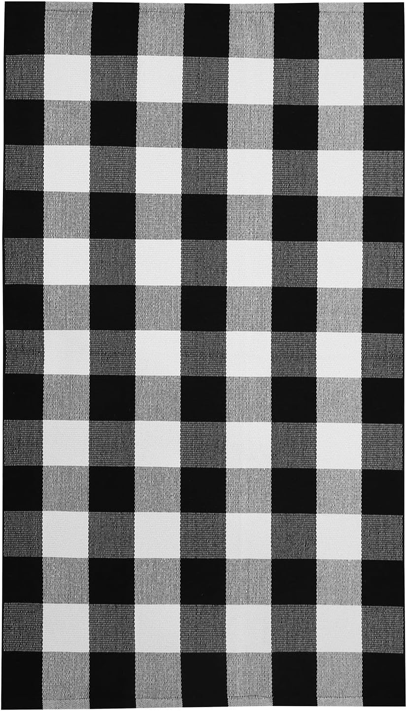 IOHOUZE Buffalo Plaid Checkered Rug 3x5 Ft Front Door Mats, Washable Area Rugs for Front Porch Decor, Spring Summer Welcome Mats Outdoor, Black White Rug for Farmhouse/Entryway/Home Entrance