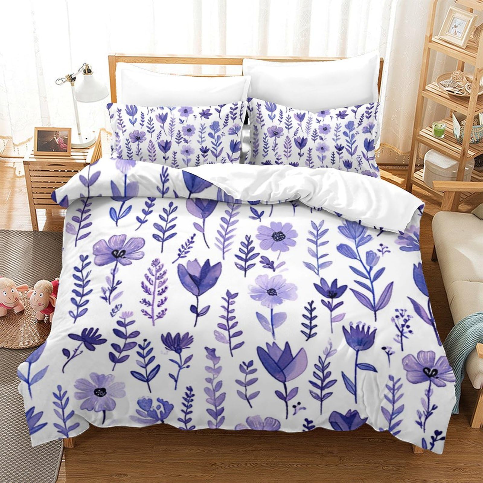 Housse de couette haute qualité 3 pièces Fleurs Doux avec taies d'oreiller