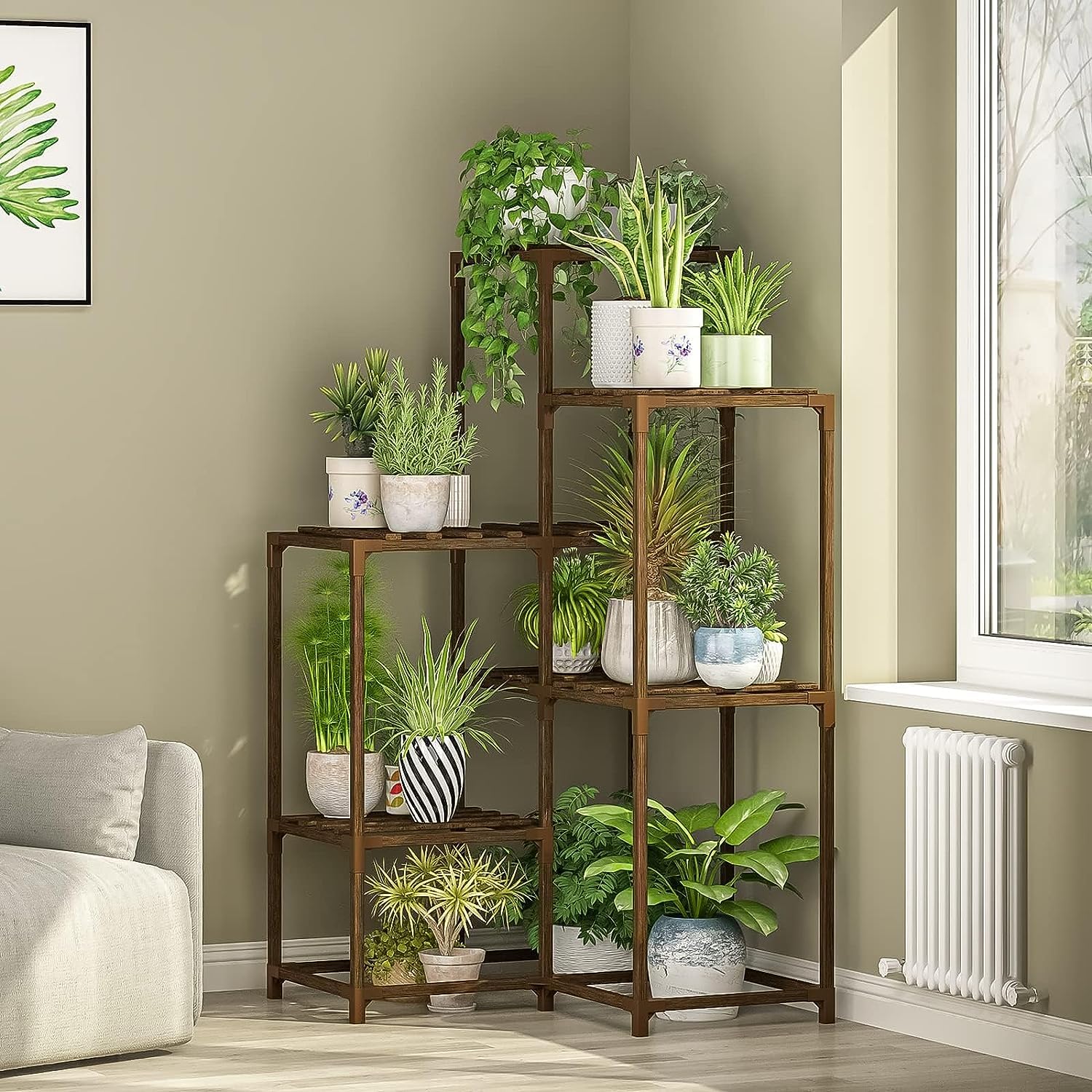 Snazzy Plant Stand Indoor Outdoor Plastic Plant Shelf Corner Plant Table 7 Pots Plant Holder for Living Room Plant Rack Indoor Multiple Plants for Patio Balcony Garden Decor