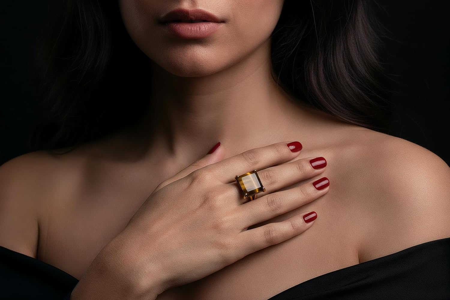 14k Gold Tiger Eye Ring - Handmade Statement Fashion Rings for Women - Gold Rings for Women - Jewelry Idea for Birthday, Graduation, Mothers Day, Special Occasions - Choose Ring Size