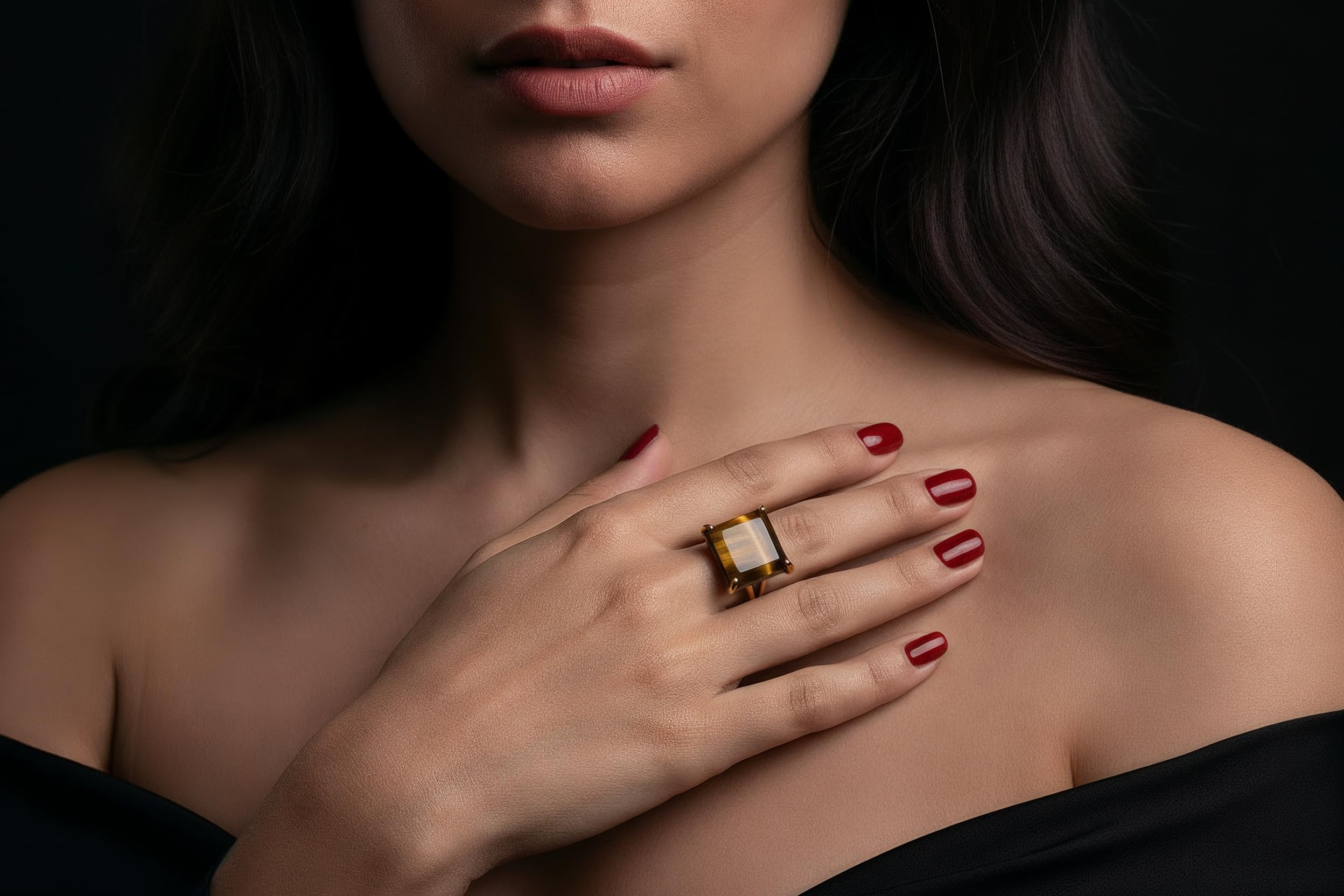 Oro 14k con Occhio di Tigre Anello - Fatto a Mano Dichiarazione Anelli Moda per Donne - Anelli Oro per Donne - Idea Regalo per Compleanno, Laurea, Festa della Mamma, Occasioni Speciali