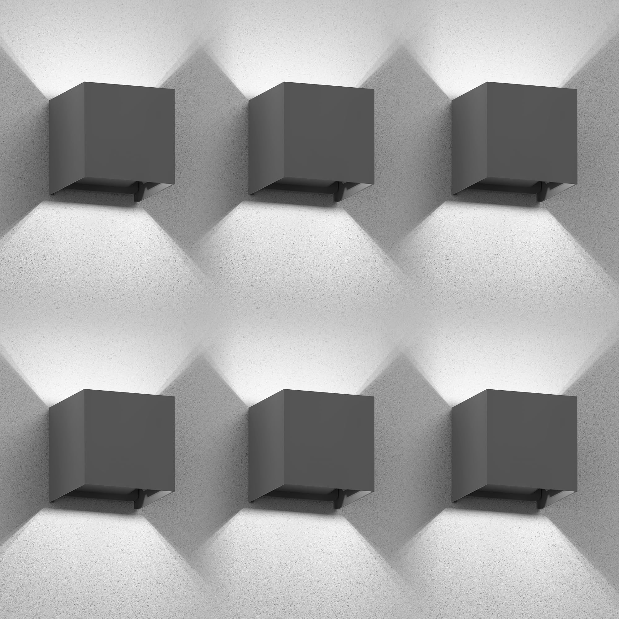 ledscom.de 6X CUBEL wall Light for Outdoor use, Anthracite, IP65, up & Downlight, Square + LED Bulb 596 lm, White — image 1