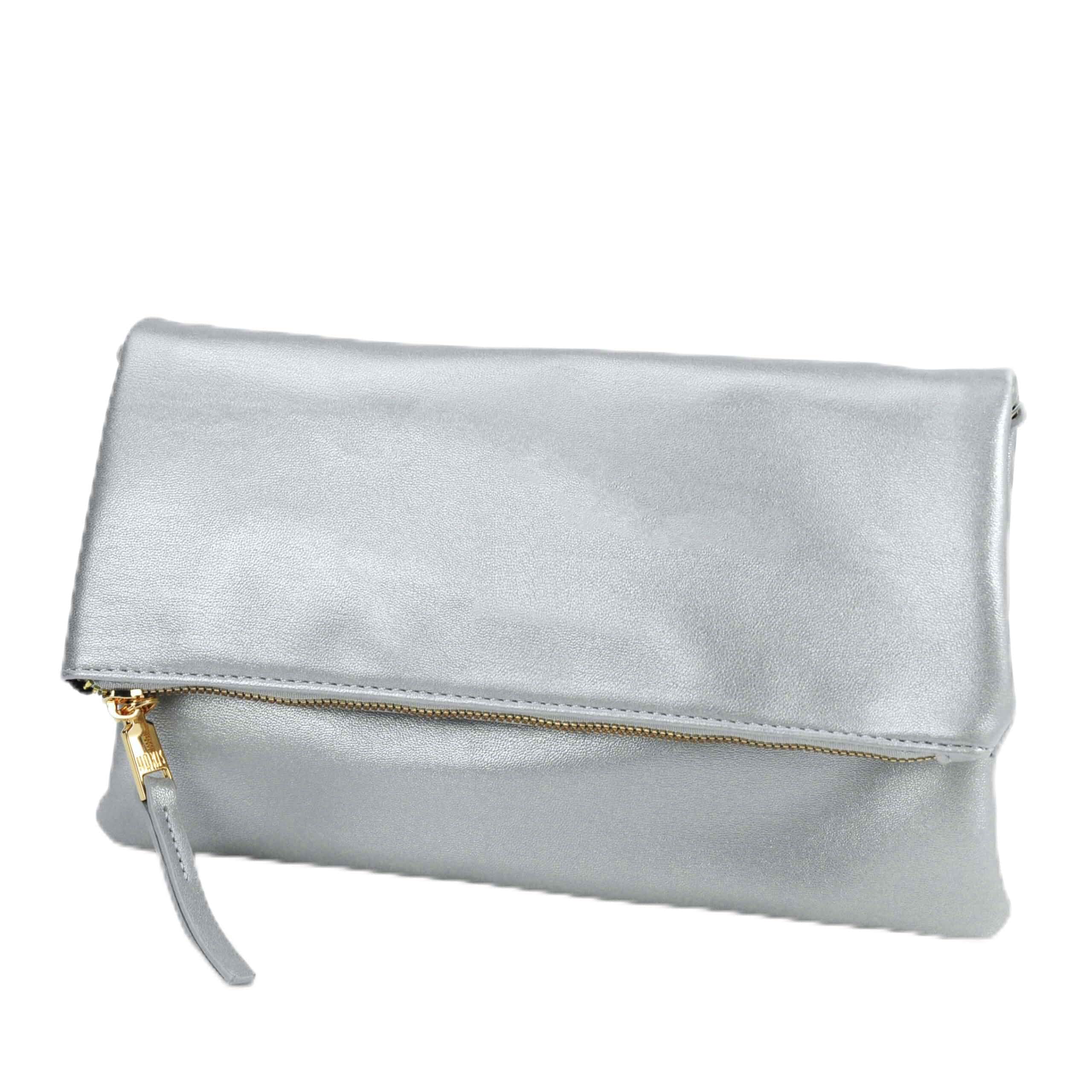 Women's Zipper Foldover Clutch Vegan Leather Envelope Cross body Bag with Chain Strap
