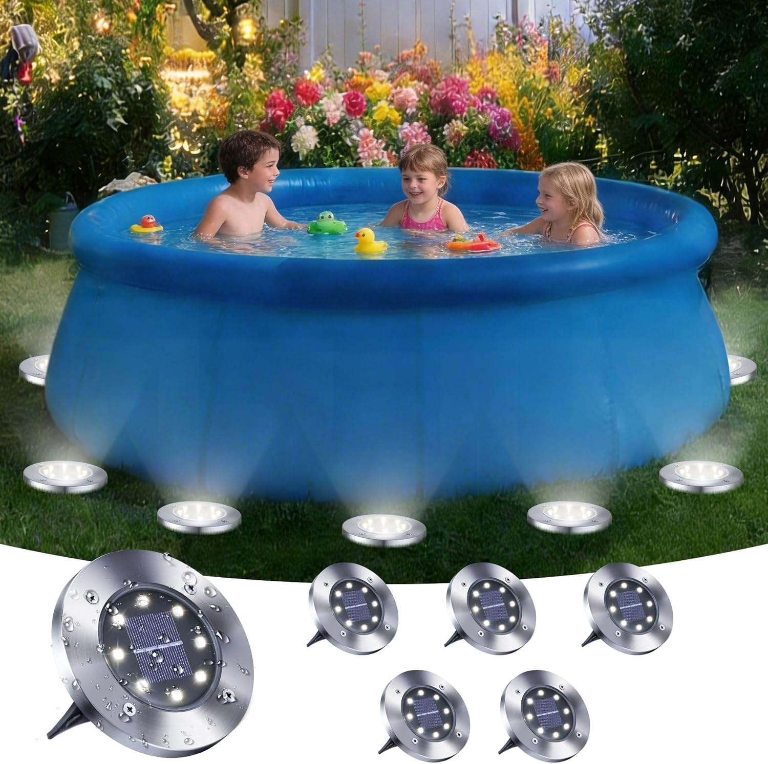 LYHOPE Solar Pool Lights, 6 Pack Solar Above Ground Pool Lights Waterproof, Garden In-ground Pool Lights for Lawn Yard Deck Patio Walkway Pond Outdoor Decorations - White