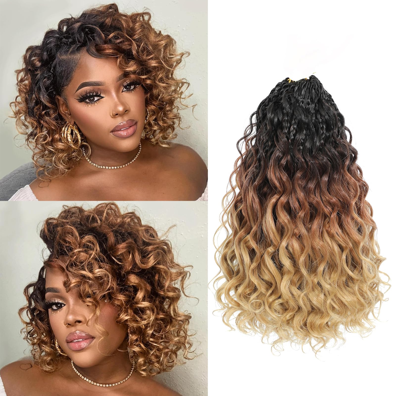 MLETUILPS Pre Looped Ocean Wave Crochet Hair 8 Packs Boho Curly Crochet Hair Short Ocean Braids Pre Twisted Synthetic Deep Wavy Crochet Braids for Women (1B/30/27#