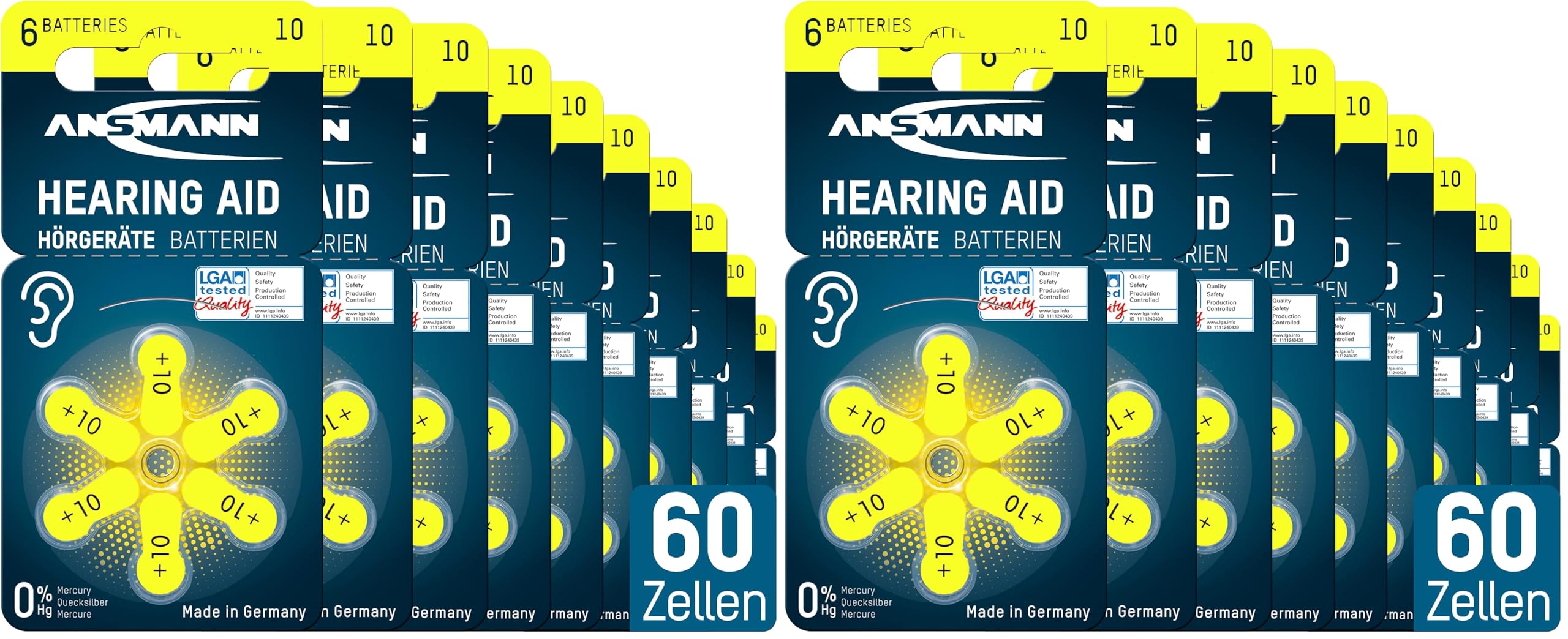 ANSMANN Piles pour appareils auditifs 10 1,4 V (60 pièces) – Piles auditives Made in Germany – Piles Plates de Type 10 A10 P10 PR70 10AE DA10 10HPX AZA10 DA10N6 (Lot de 2)