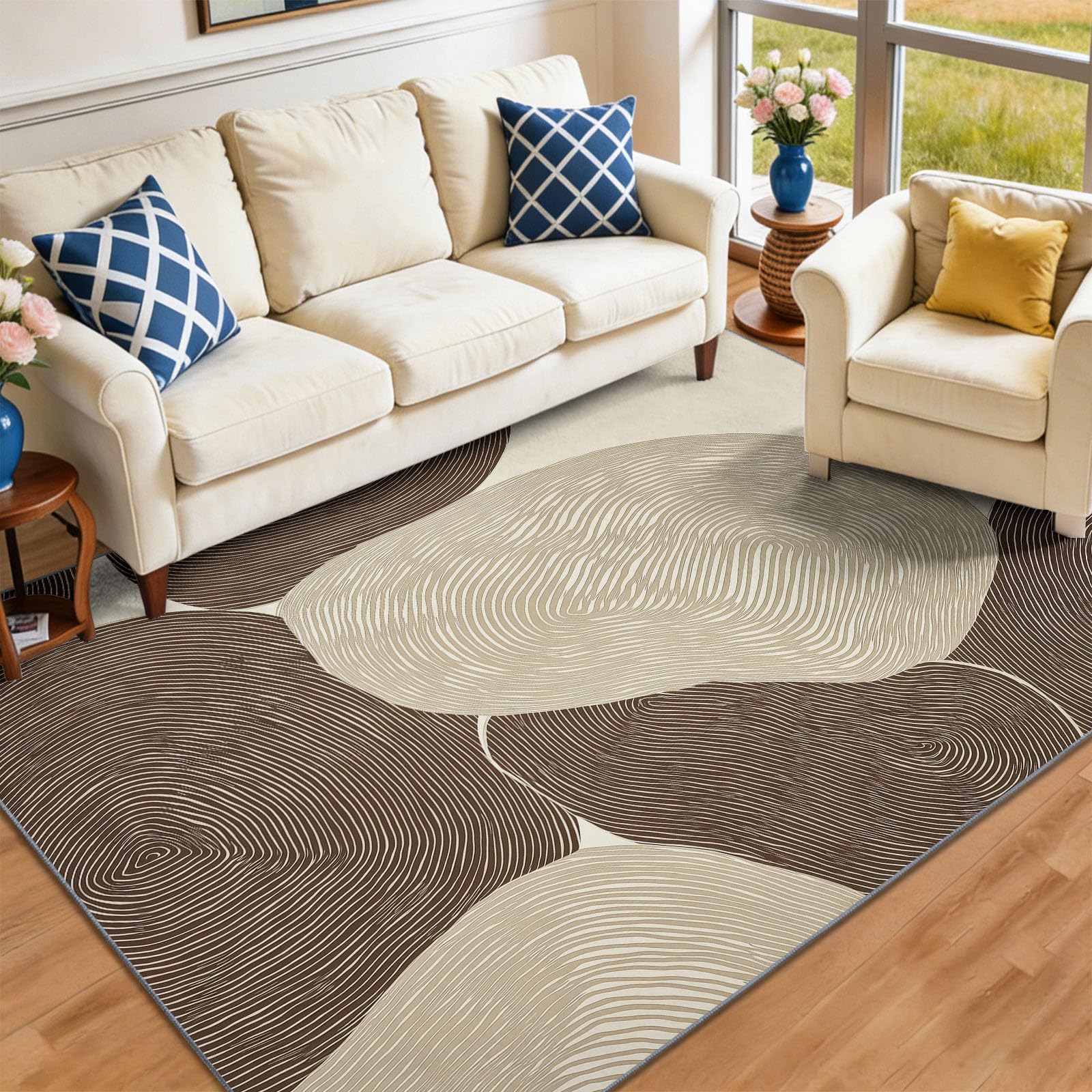 Geometrie Polygone Konzentrische Linien Schlafzimmer Teppich, 160 x 230 cm Teppiche Minimalistisch Art Deco Waschbarer Kurzflor rutschfest Rückseite für Wohnzimmer Esszimmer Badezimmer Küchen Büro