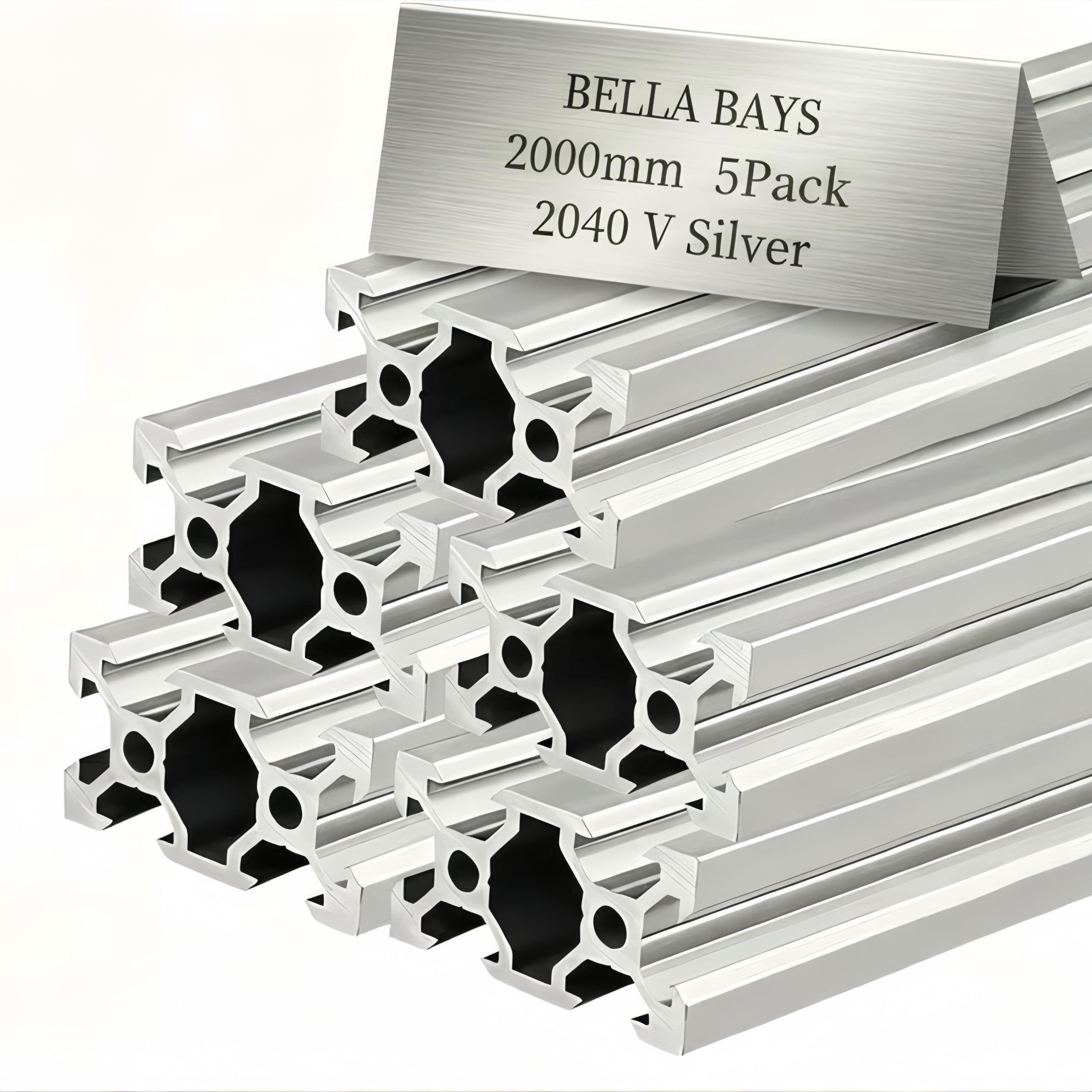 BELLA BAYS 5 Pack 78.74 inch 2000 mm 2040 V Slot Aluminum Extrusion Profile European Standard Anodized Silver Extruded Linear Rail Guide Frame for 3D Printer Laser Engraving Machine CNC Workbench DIY