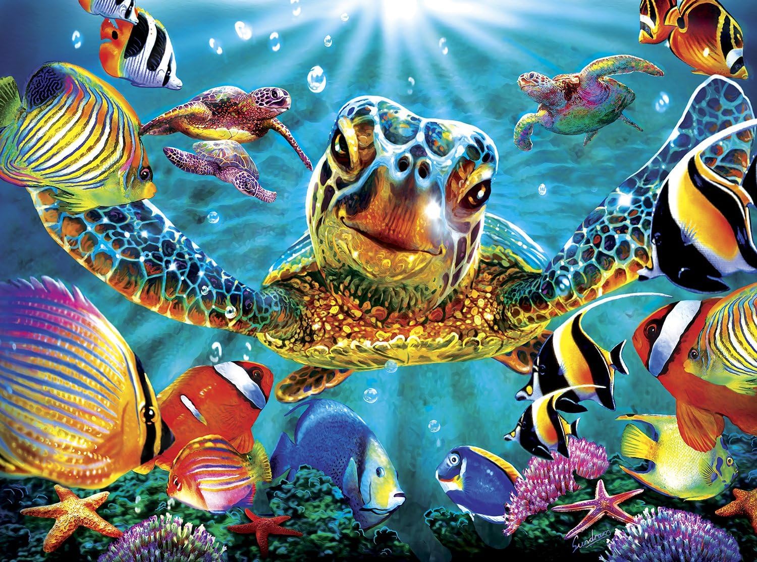 Giant Sea Turtle 1000 Piece Jigsaw Puzzle for Adults Colourful Underwater Ocean Scene