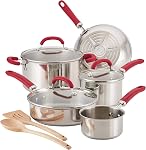 Ensemble de Casseroles en Acier Inoxydable Rachael Ray Create Delicious, Ensemble de 10 Pièces, Acier Inoxydable avec Poignées Bleu Clair