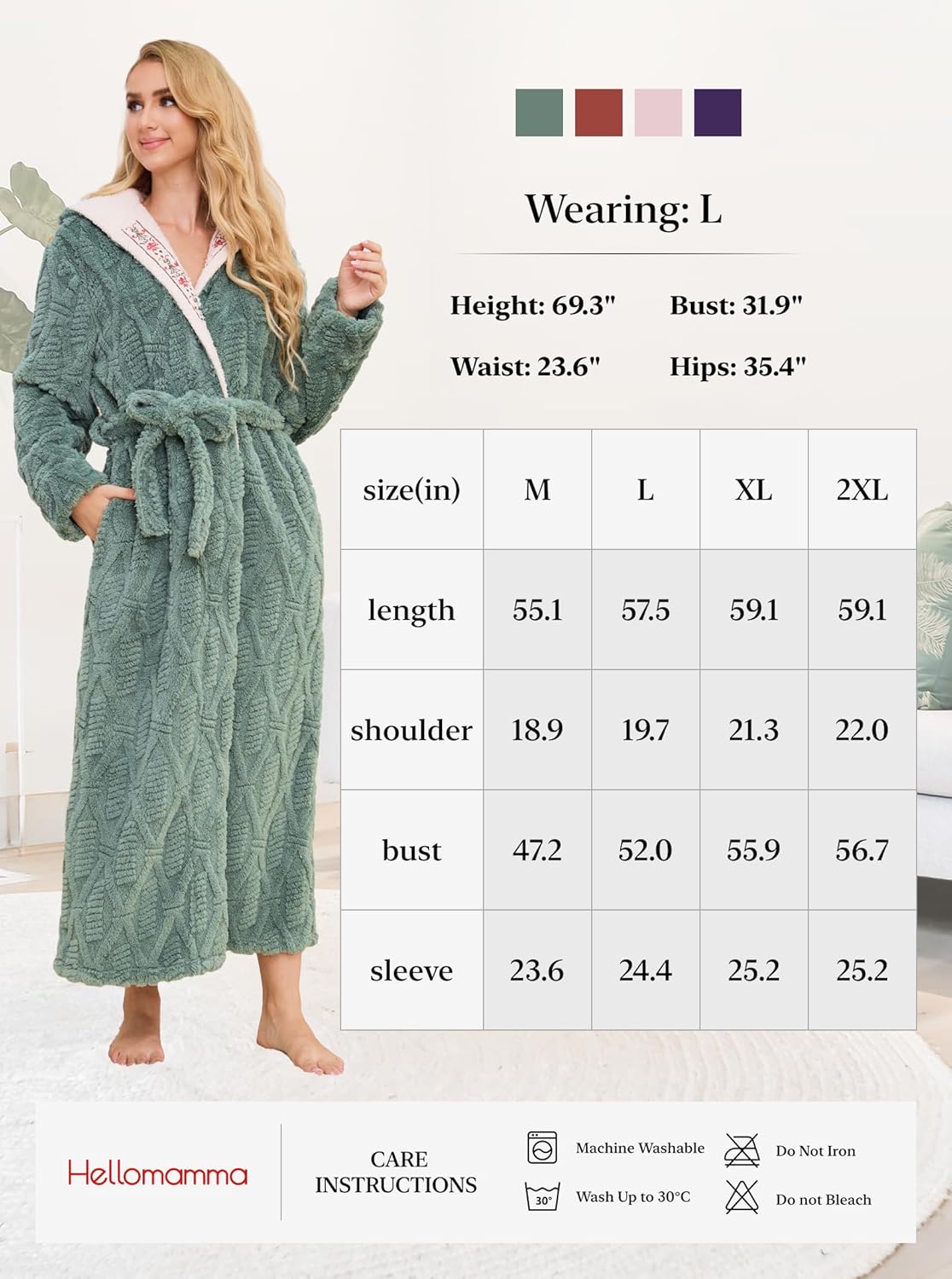 Hellomamma Women Fluffy Robes With Hood: Floor Length Long Fleece Winter Bathrobes Ladies Hooded Housecoat for Spa Shower - Image 7