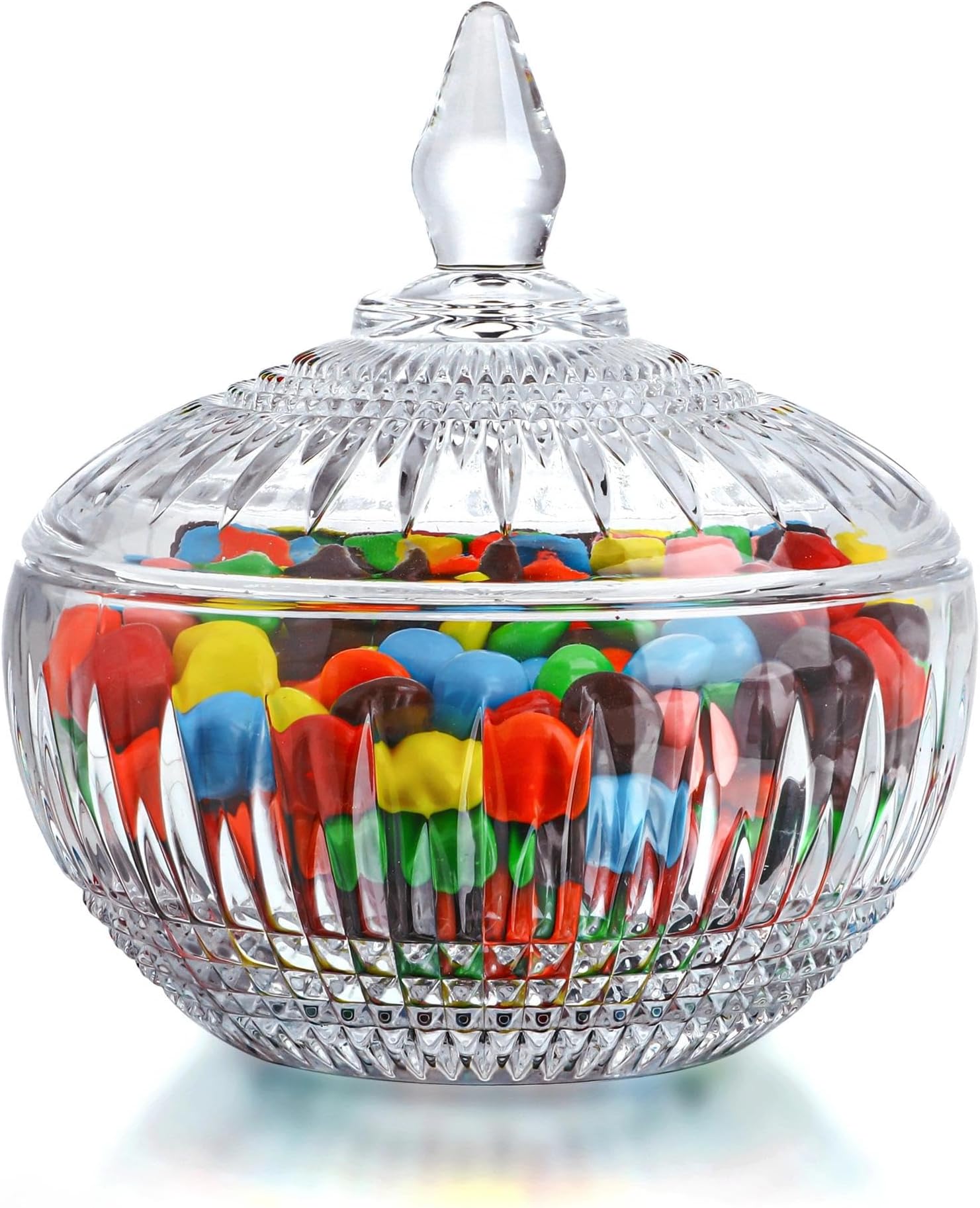 kanpura 600ml/21oz Large Glass Candy Dish with Lid,Clear Crystal Candy Jar with Lid,Decorative Candy Jar for Candy Buffet, Party, Wedding, Home Decoration,Dishwasher Safe