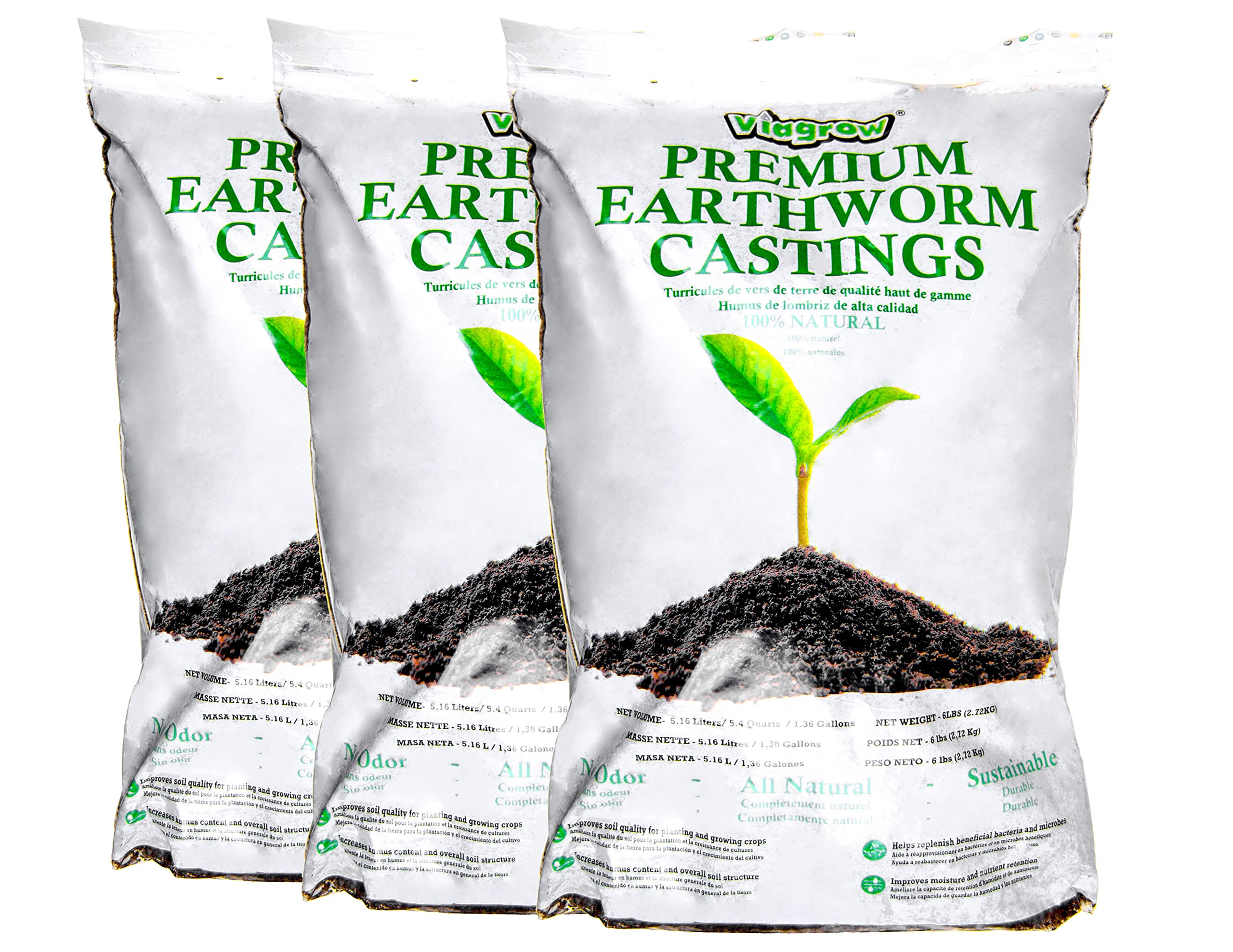 Viagrow Premium Earthworm Castings, Soil Builder, Soil Amendment (3, 6 LB)