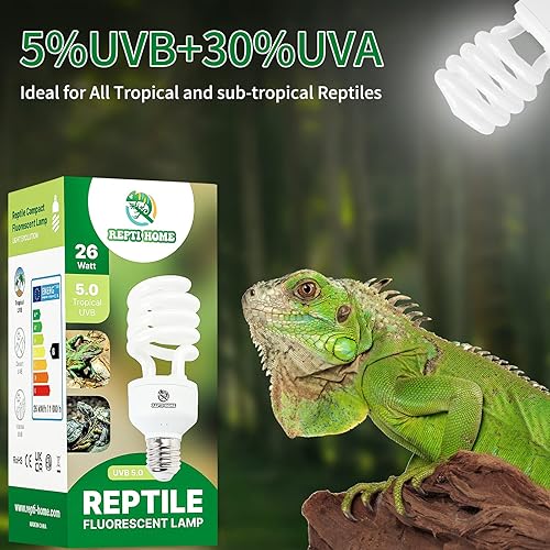 Miniatura 5 de REPTI HOME Luz UVB para reptiles 5.0, 26 W Tropical y Subtropical UVA UVB Bombilla para reptiles, Terrario Tropical Compacto Fluorescente Bombilla