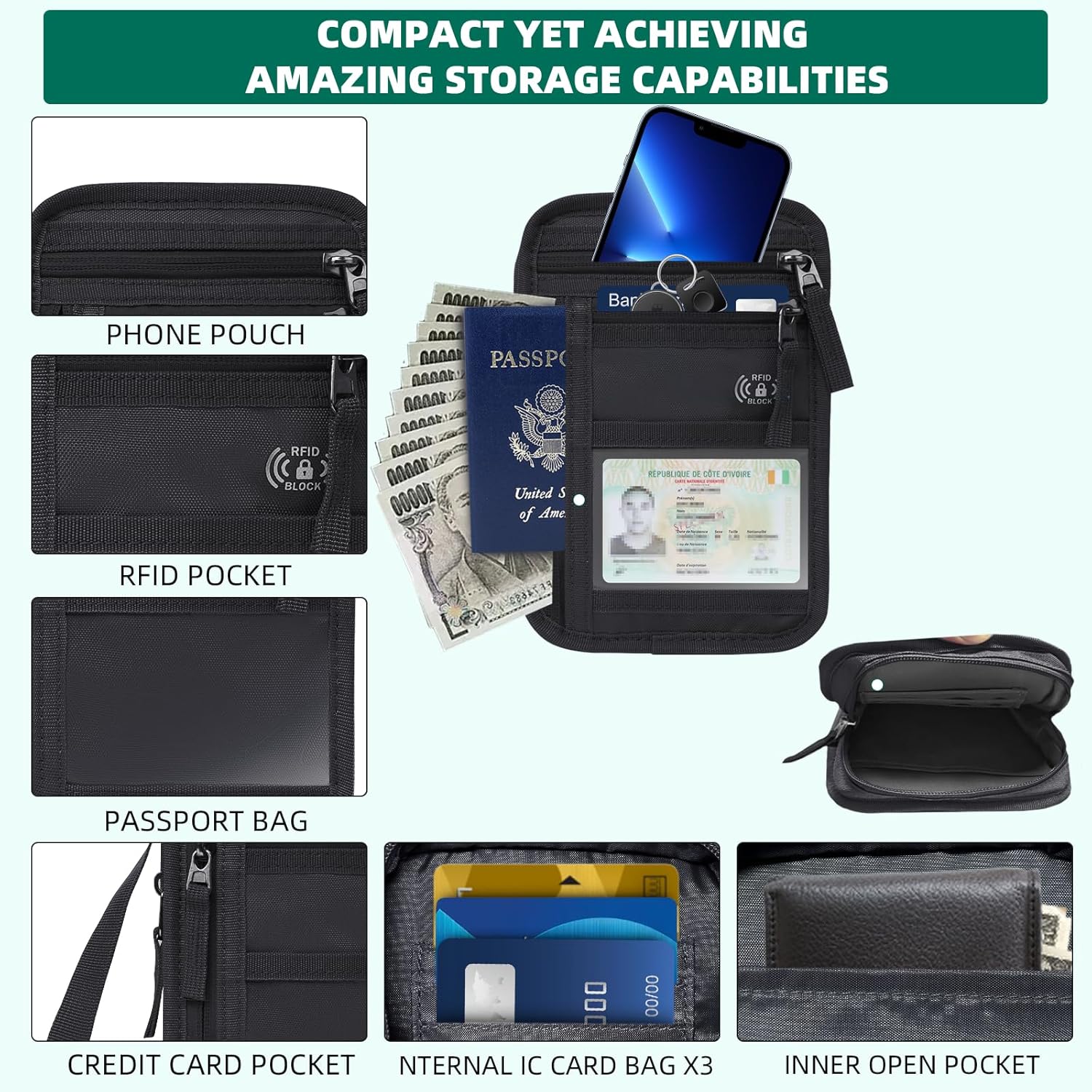 RFID Blocking Neck Wallet Small Crossbody Bag Travel Passport Holder Slim Minimalist Design Security Neck Pouch - Image 4