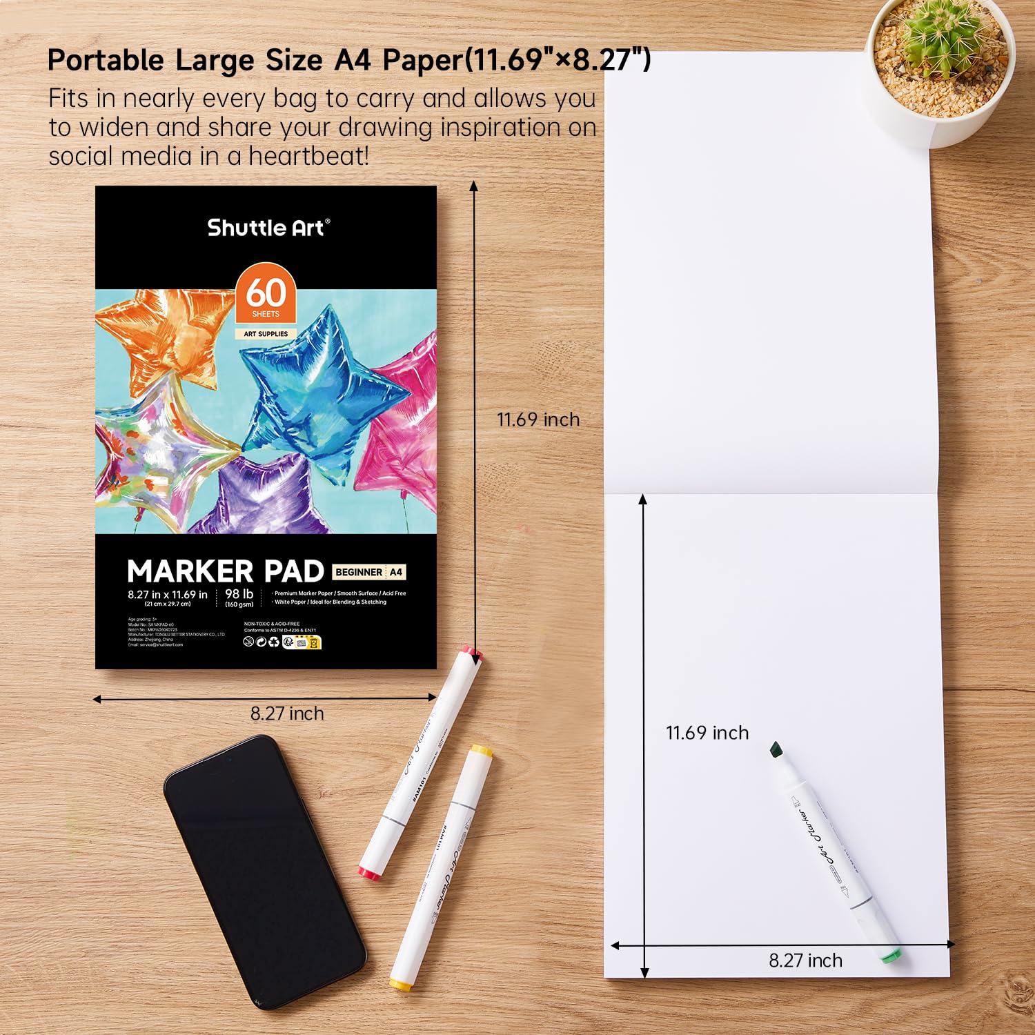 Amazon.com: Shuttle Art Marker Pad,11.69”x8.27” Portable A4