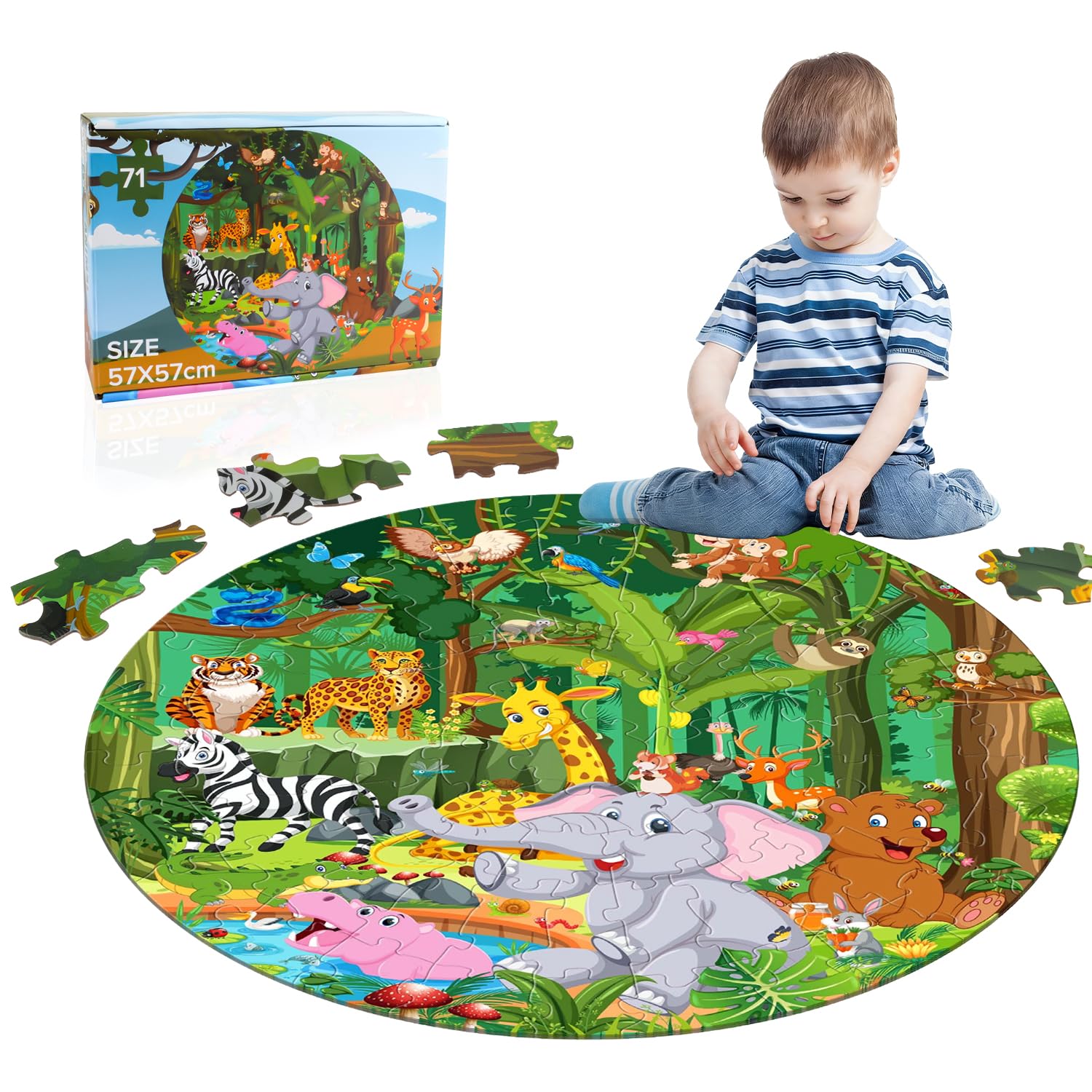 Rompecabezas de la Selva con 71 Piezas - Animales de Juguete Educativo para Niños y Niñas de 3 a 8 Años - Regalo Ideal para Cumpleaños y Fiestas
