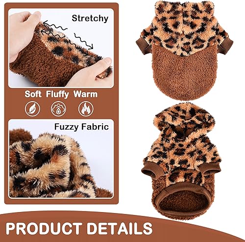 Miniatura 9 de Yikeyo Sudadera con capucha de leopardo para perro, sudadera de forro polar para perros, ropa de invierno para mascotas, abrigo con capucha para