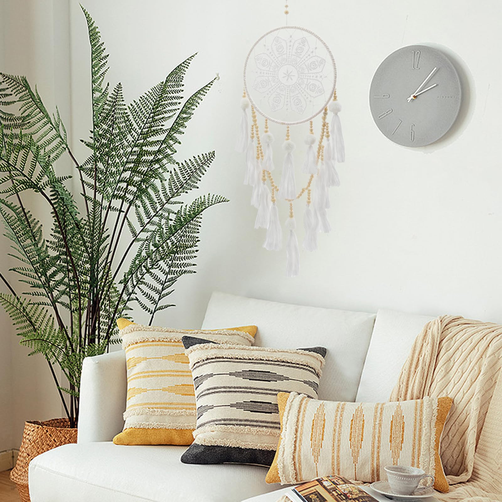 Attrape-rêves bohème fait main, décoration murale à pompons, ornement maison
