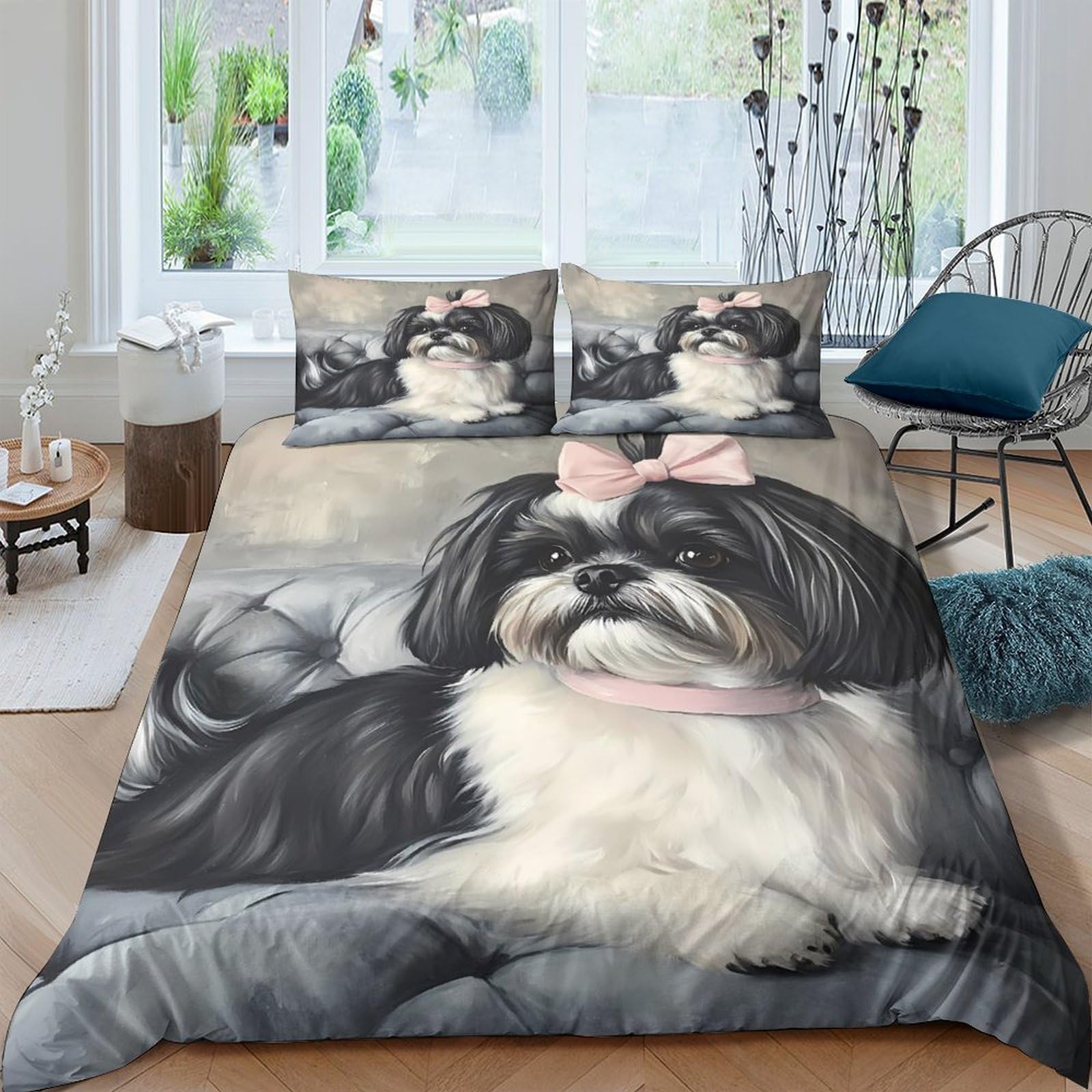 Ctjqhvkz Style-7 3D Printed Shih Tzu Dog Fitted Sheet Microfiber Soft Breathable Pet Portrait Mattress Cover For Bedroom Dorm Decor Single（135X200cm）