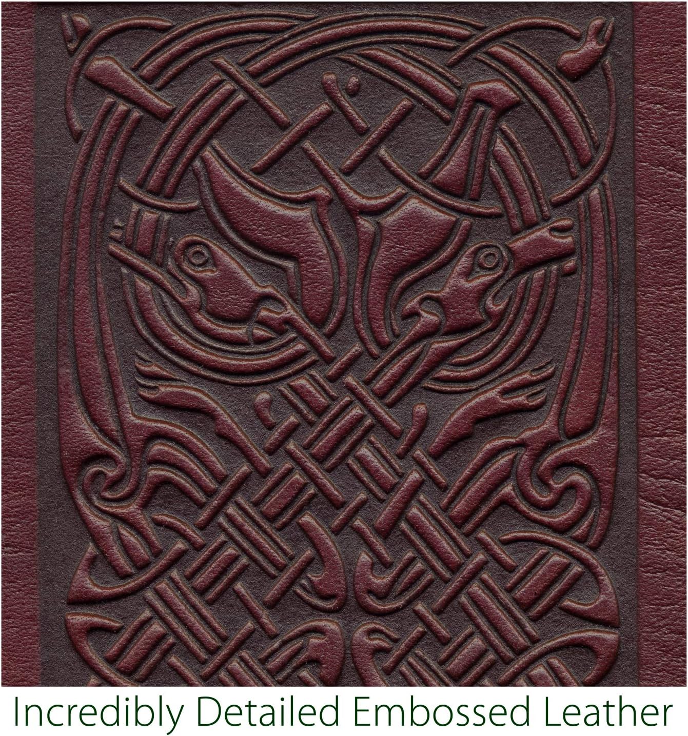 Oberon Design Celtic Hounds Embossed Genuine Leather Checkbook Cover, 3.5x6.5 Inches, Wine, Made in the USA