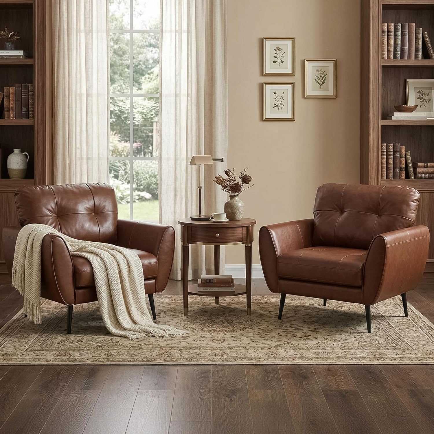 GRAVFORCE Sessel Wohnzimmer Ohrensessel Sessel mit Armlehnen Braun 2 | Prägunoserie Bequem und Modern Lesesessel Loungesessel Prägunoserie Einzelsofa Kunstleder