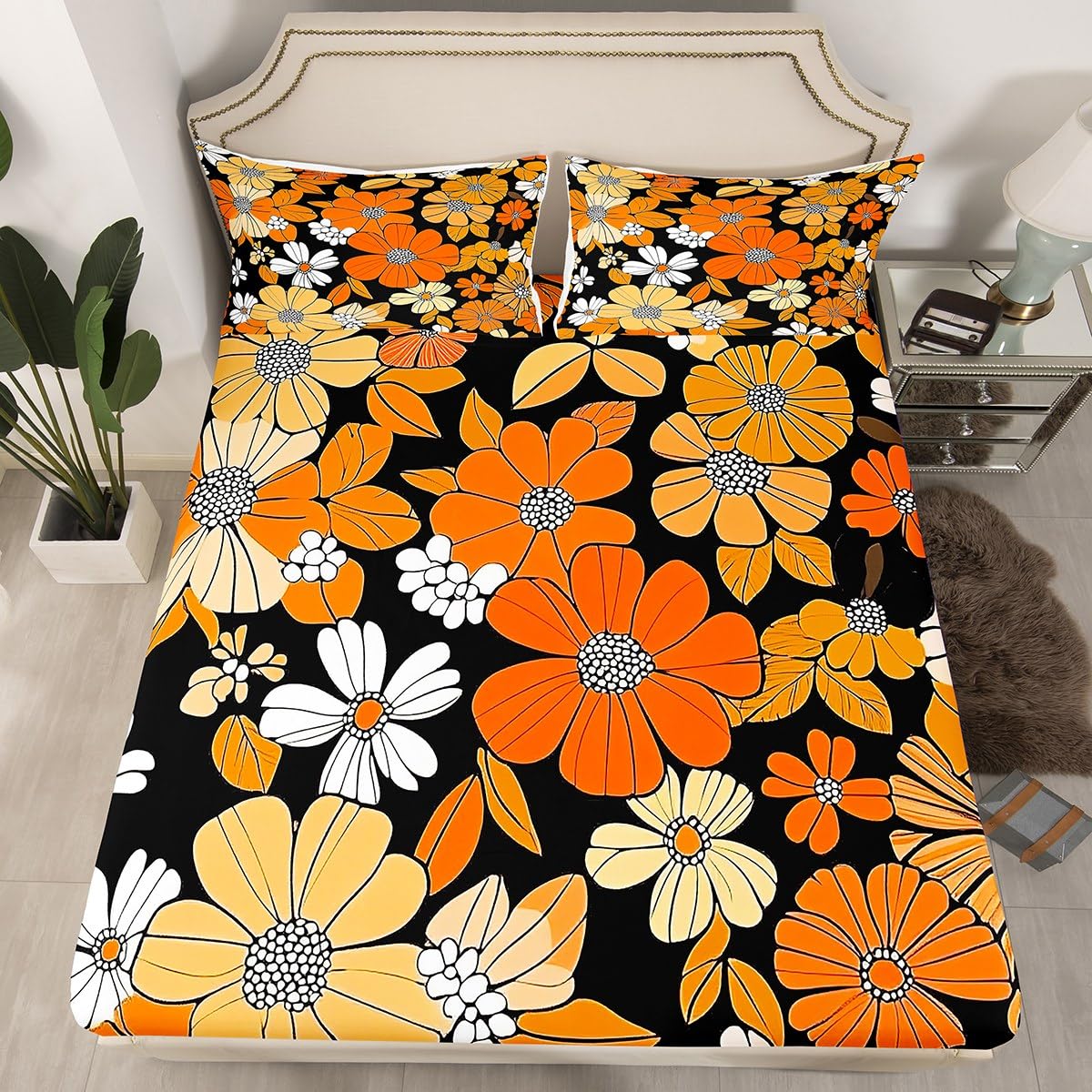 Amazon.com: Vintage 60S 70S Groovy Floral Bedding Set Full,Retro