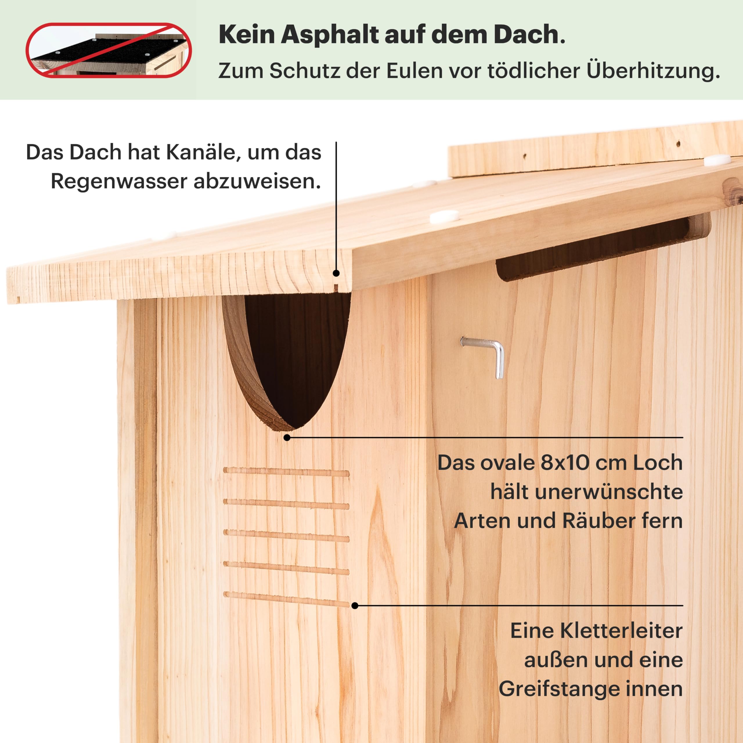 WHITEHORSE Großes Eulenhaus - Premium Zedernholz - Wetterfestes Design - 41 x 30 x 28 cm - EIN Nistkasten für mehrere europäische Eulenarten