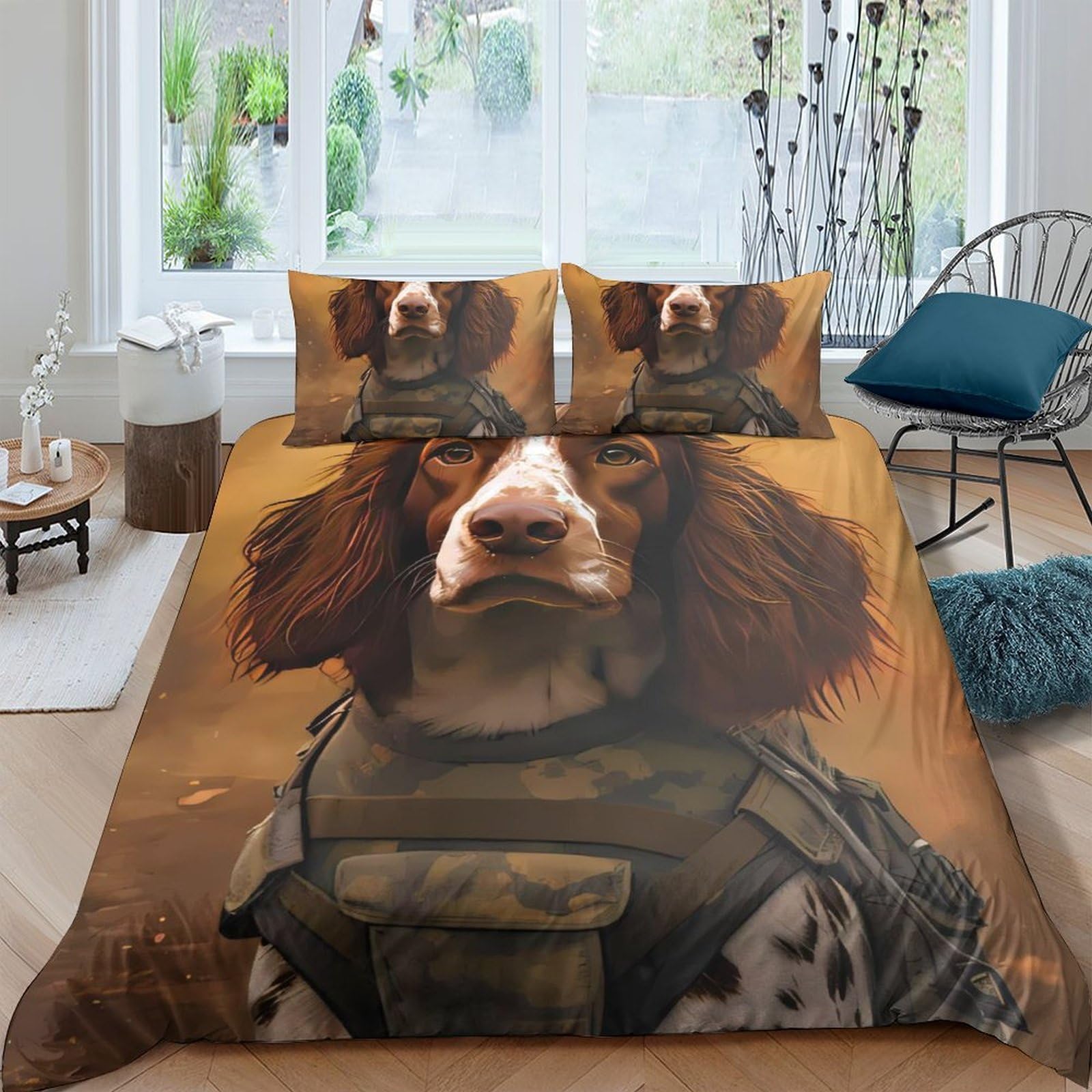 Ctjqhvkz Style-2 3D Printed Dog Portrait Fitted Sheet Microfiber Animal Art Mattress Cover For Bedroom Guest Room Decor Protection Single（135X200cm）