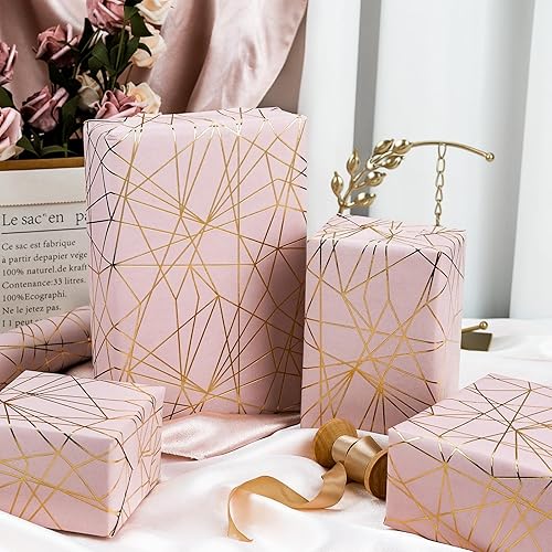 Miniatura 9 de Mini rollo de papel de regalo de Navidad, 17 pulgadas x 16.5 pies, estampado 3D blanco con estrella hexagonal de lámina dorada para Navidad,