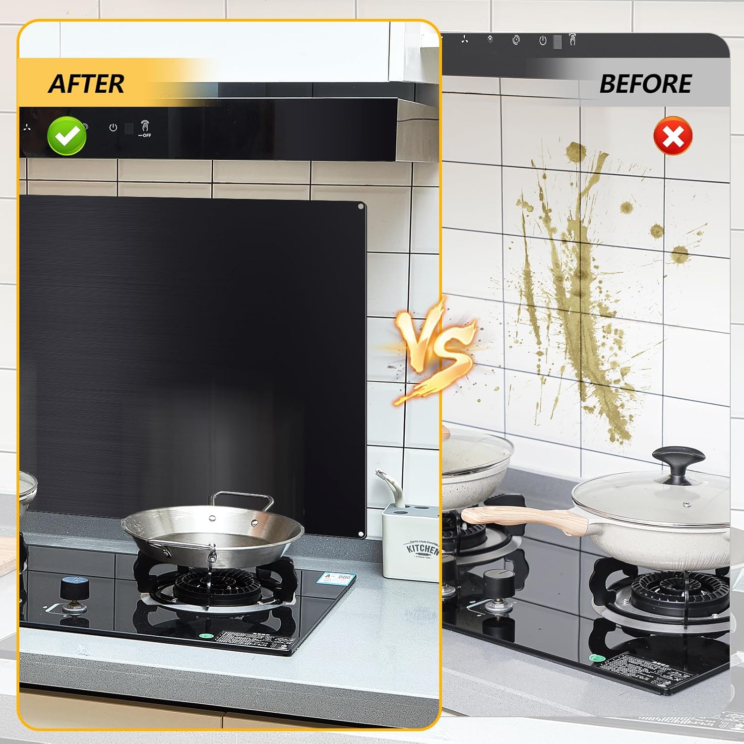 Stainless Steel Backsplash Range Hood Stove Backsplash Back Stainless Steel Sheet for Kitchen Wall Splatter Metal Wall Panels with Screws and Hanging Towel(Black,30×12 Inch)