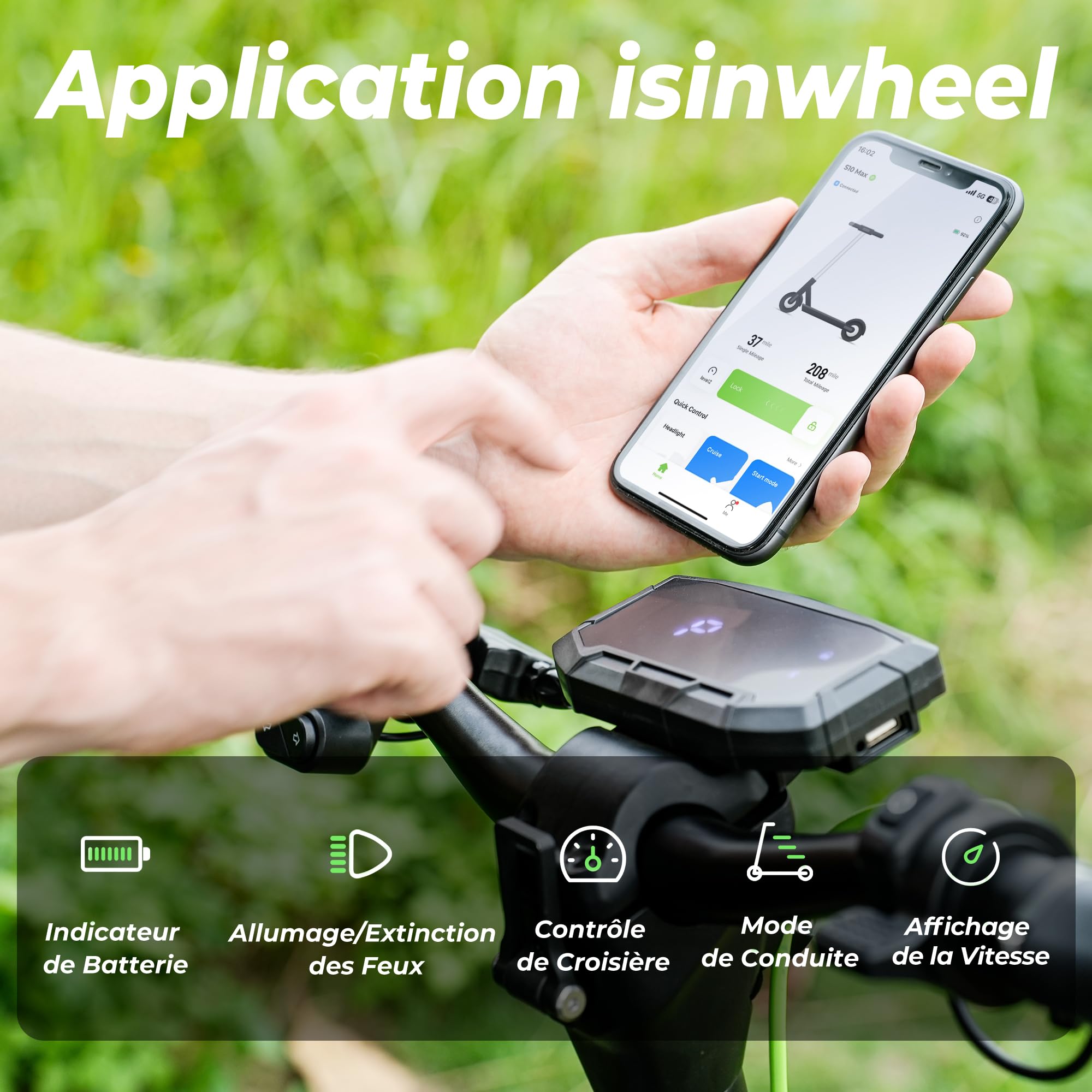 isinwheel S10MAX Trottinette Électrique Adulte 1000W,Batterie 54.6V 15Ah,Autonomie 60KM,Pneus Tout Terrain 10",Double Bras Oscillant,APP Connectée,Écran LED,Pliable avec Sac de Transport
