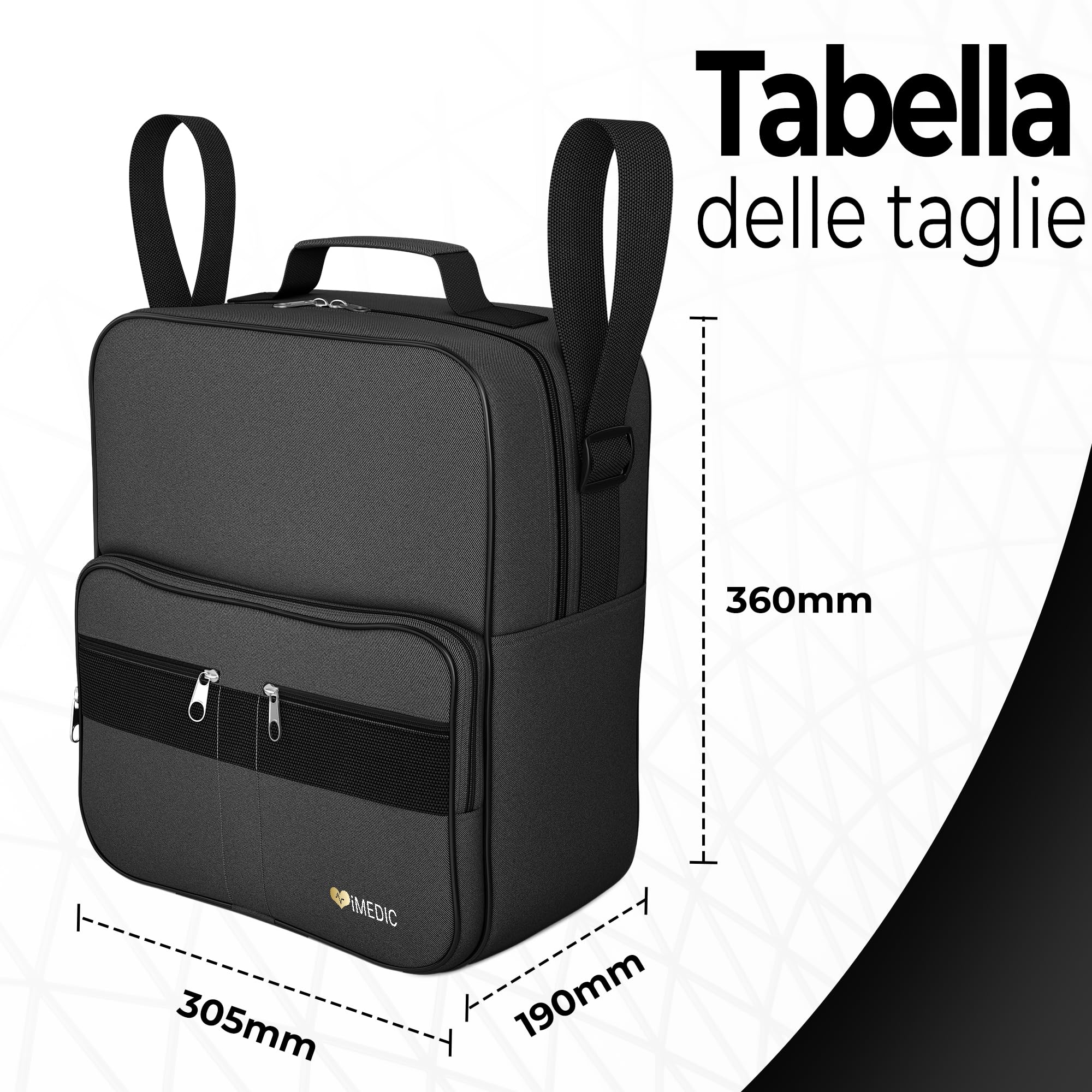 iMedic - Borsa Per Sedia A Rotelle - Accessori Sedia A Rotelle - Da Appendere Alle Maniglie Per Un Uso Pratico E Utile - Nera